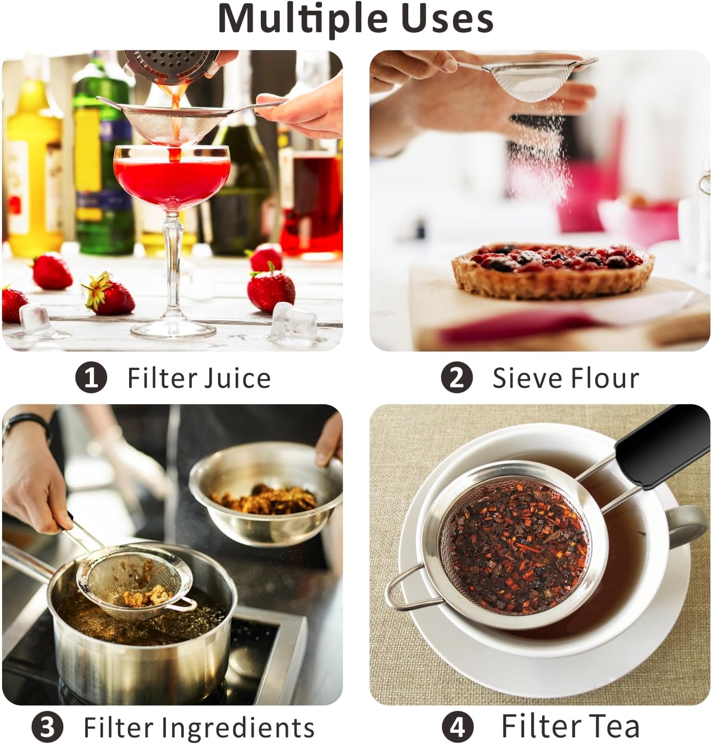 Yimi Fine Mesh Strainers Set, Stainless Steel Colanders and Sifters with Anti-Scald Handle for Sift, Strain, Drain and Rinse Vegetables, Quinoa Rice, Pastas and Tea - 2 Sizes, Ideal for Gift