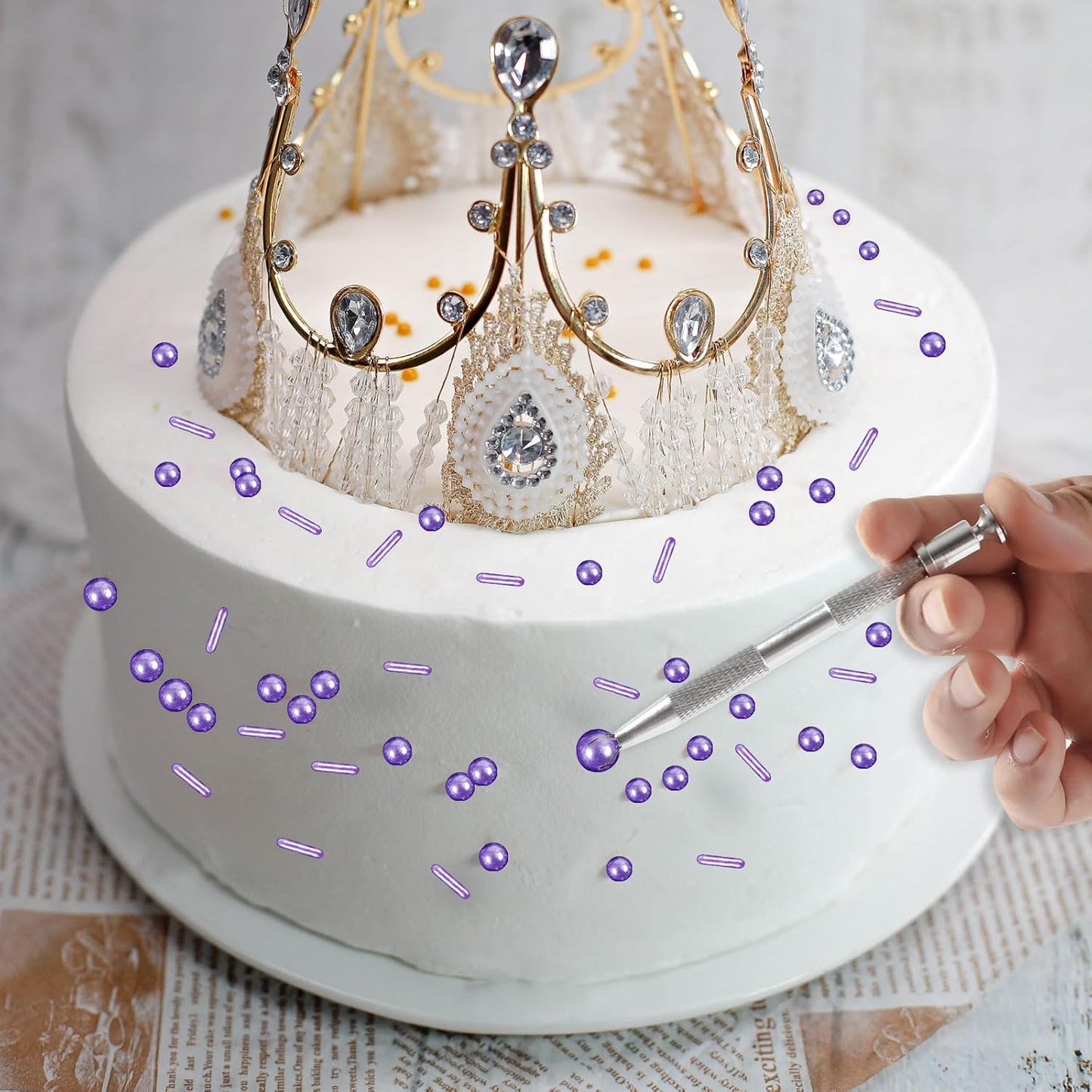 Kasvan Purple Mix Sugar Sprinkles - Edible Candy Pearls with 4-Claw Sprinkle Pen,118g/4.16 Oz, Gift Box Pack, Baking Cake Decorations, Ice Cream Toppings and Cookie Decorating (Purple)