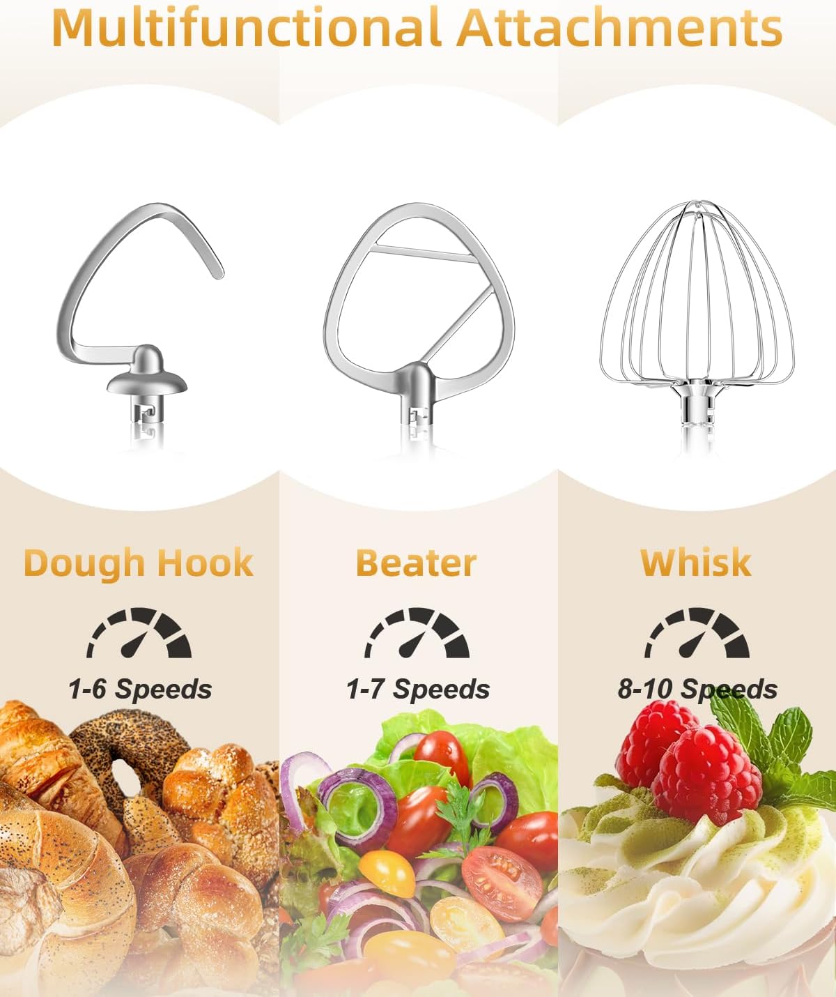 Facelle Tilt-Head Stand Mixer, 5QT+6QT Stainless Steel Two Bowls, 10 Speeds Kitchen Electric Food Mixer with Egg Whisk, Dough Hook, Beater, Dishwasher-Safe Attachment, Ideal Gift for Mom