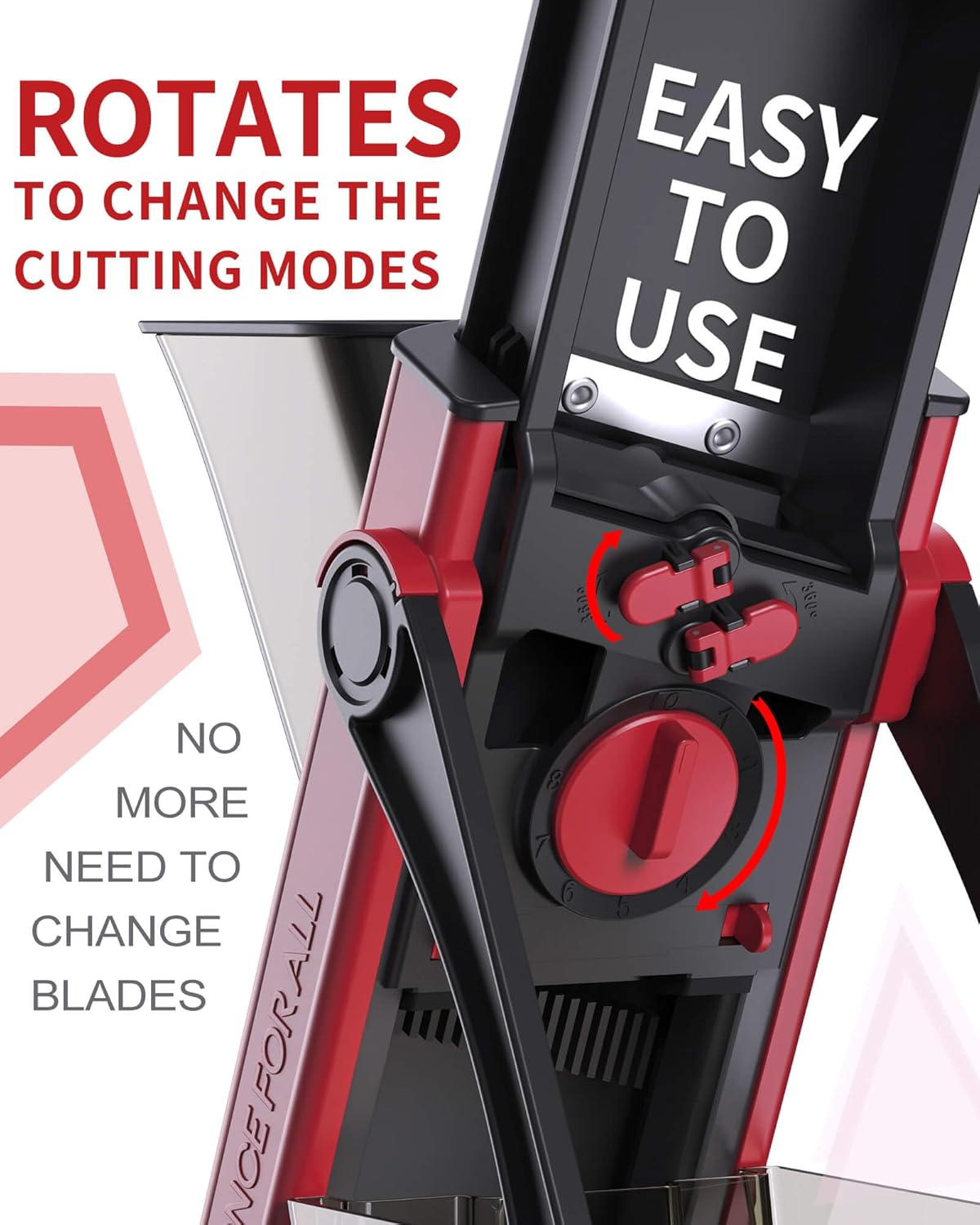 ONCE FOR ALL Safe Mandoline Slicer For Kitchen, Biger Size, Adjustable Vegetable Chopper Food Slicer Potato French Fry Cutter with Peeler, Detachable, Kitchen Chopping Artifact (Red)