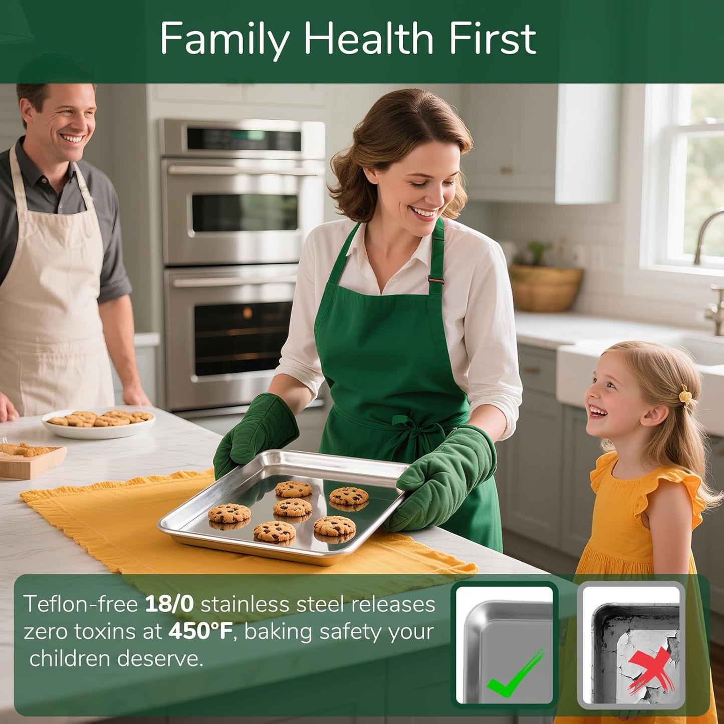 18/0 Stainless Steel Baking Sheet with Cooling Rack, 15.9 Inch Oven-Safe Non-Toxic Cookie Sheets for Baking, Coating Free & Rust Resistant for Healthy Family Baking, Easy to Clean, Heavy Duty