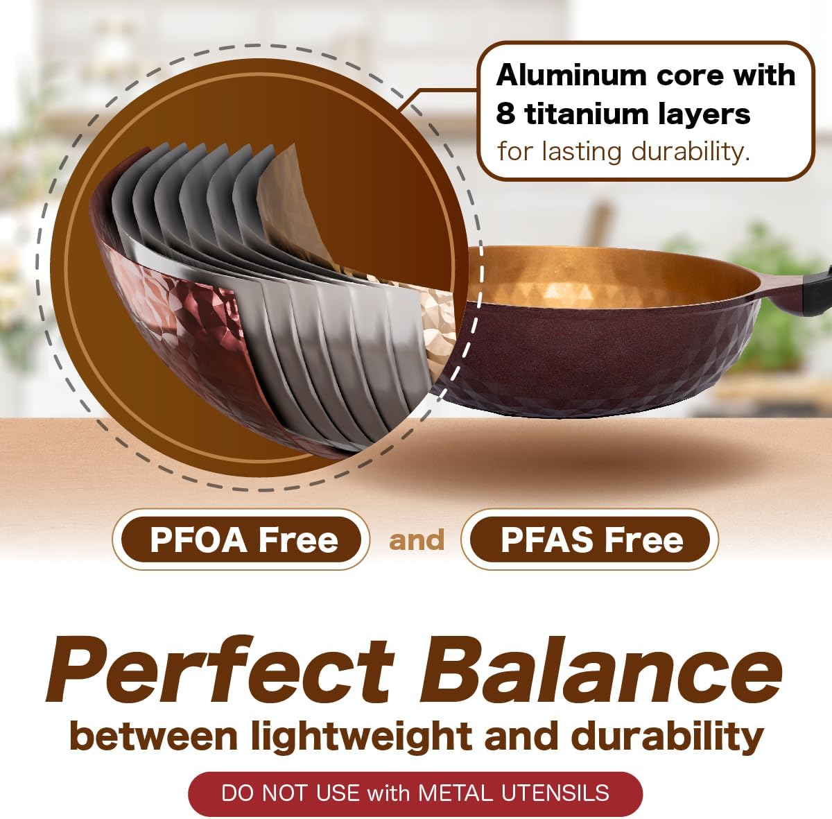 Diamond X Premium Non Stick Wok Pan - 11" Large Flat Bottom Chinese Wok - Woks & Stir-fry Pans Nonstick - Titanium-Coated 8-Layered Korean Engineered Skillet for Frying, Oil-Free, PFOA-Free