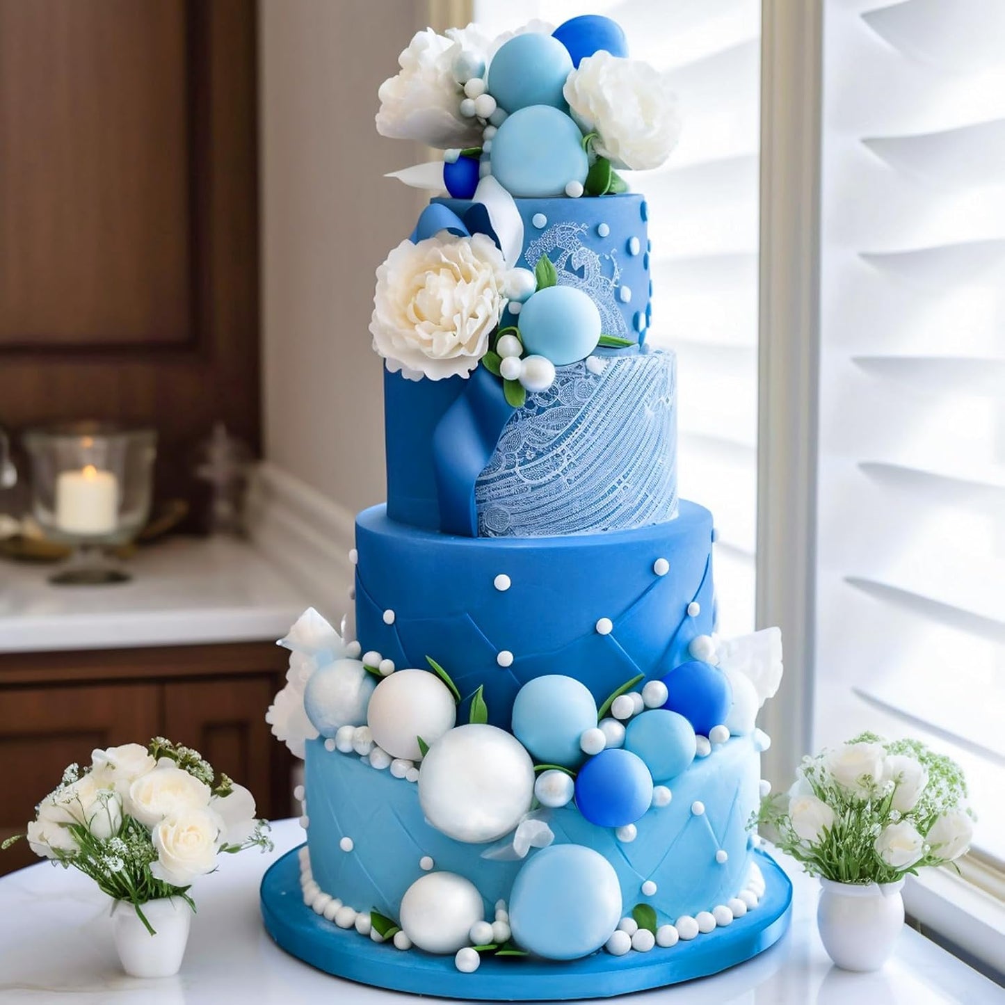 48 Pcs Balls Cake Topper Decorations Balloon Cupcake Toppers Foam Cake Topper Balls Cake Balls Decorations for Birthday Party Wedding Cake Decorating (Royal Blue, Light Blue, White, Gold)