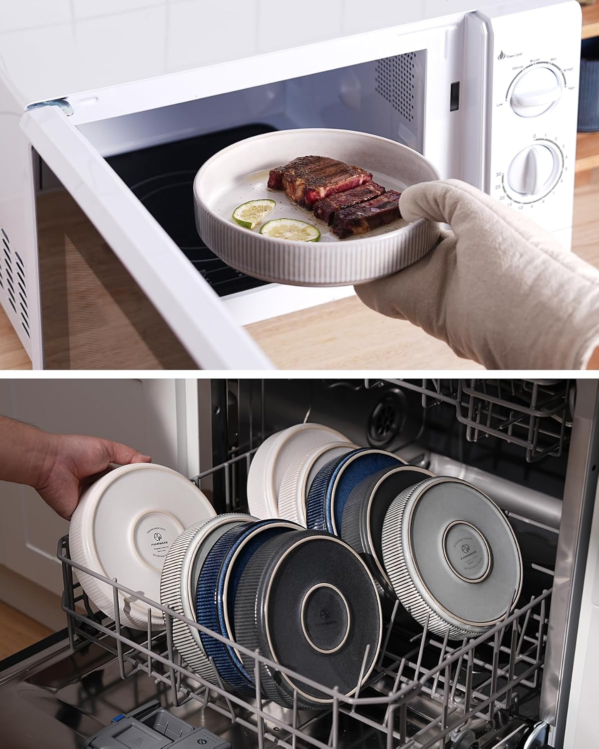 famiware Star 8.25" Pasta Bowls, Large Dinner Bowls Set of 4, Salad Bowl Plates, Shallow Bowls for Eating, Matte White (Full Glaze)