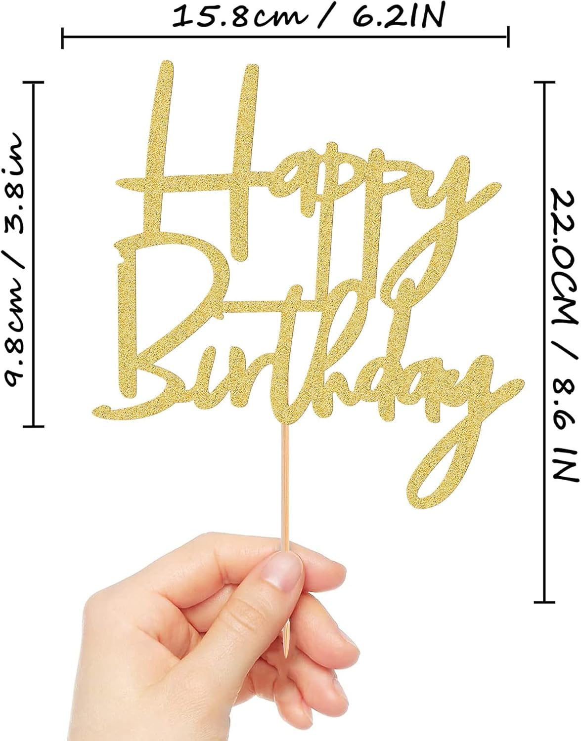 Happy Birthday Cake Topper - Glitter Gold Birthday Cake Top Decorations (Gold)