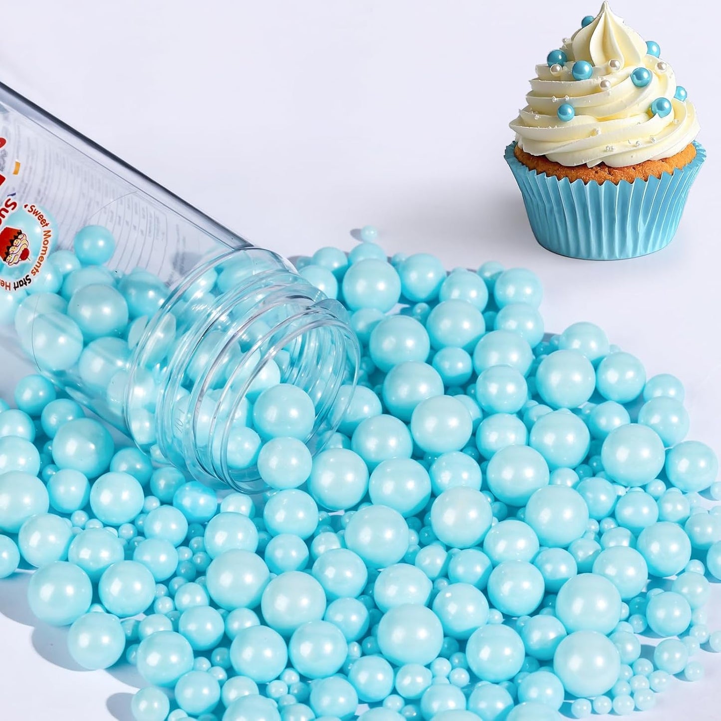 Edible Pearl Sprinkles,Blue Pearl Sugar Sprinkles,130g/4.58oz Mix Size,Baking Edible Cake Decorations, Cupcake Toppers,Cookie Decorating Donuts Ice Cream Toppings,Wedding Party Supplies