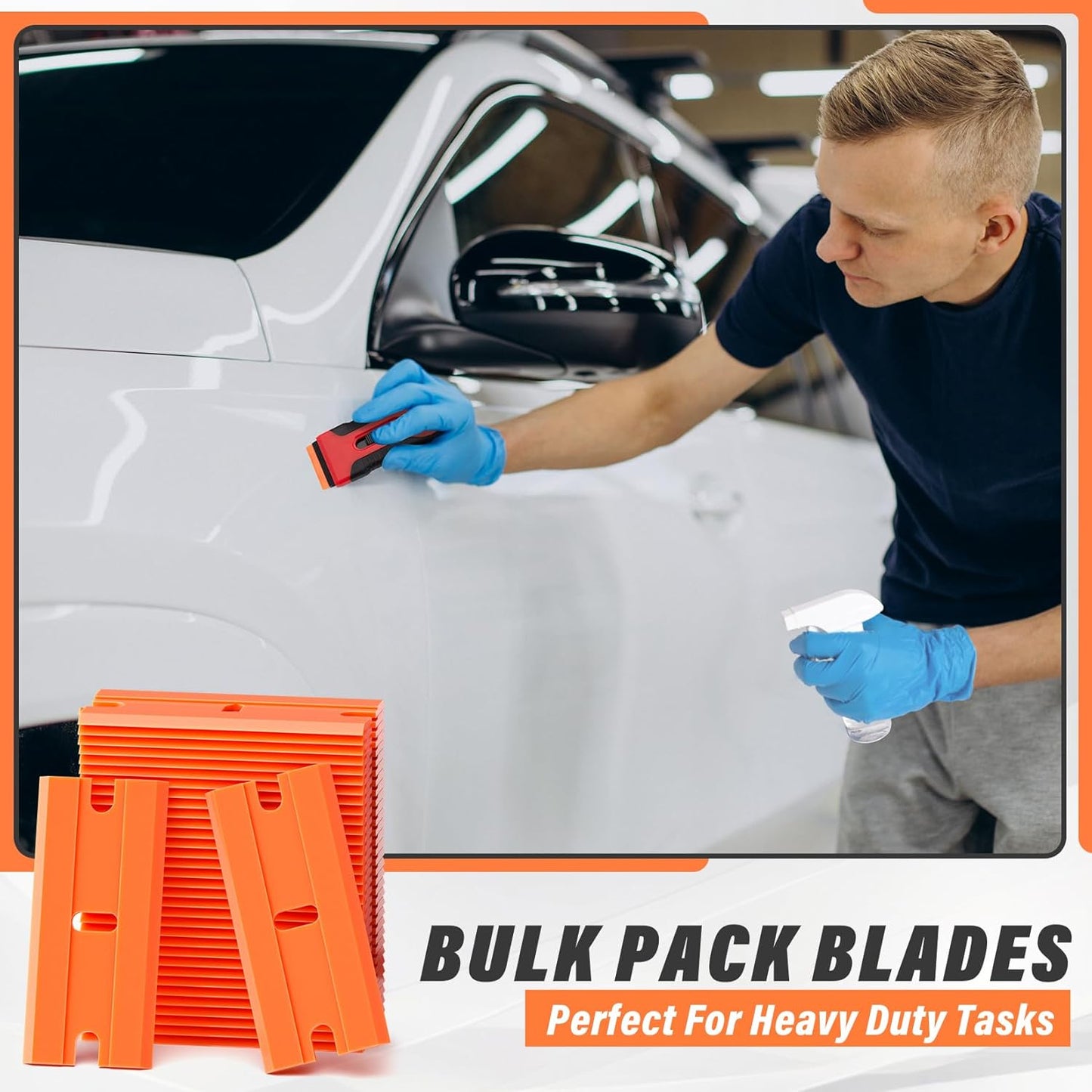 DIYSELF Plastic Razor Blades | 200-Piece Blade Replacement for Plastic Razor Scraper | Plastic Blades for Glass, Metal, Floors, Marble and Tile surfaces | Adhesive Remover