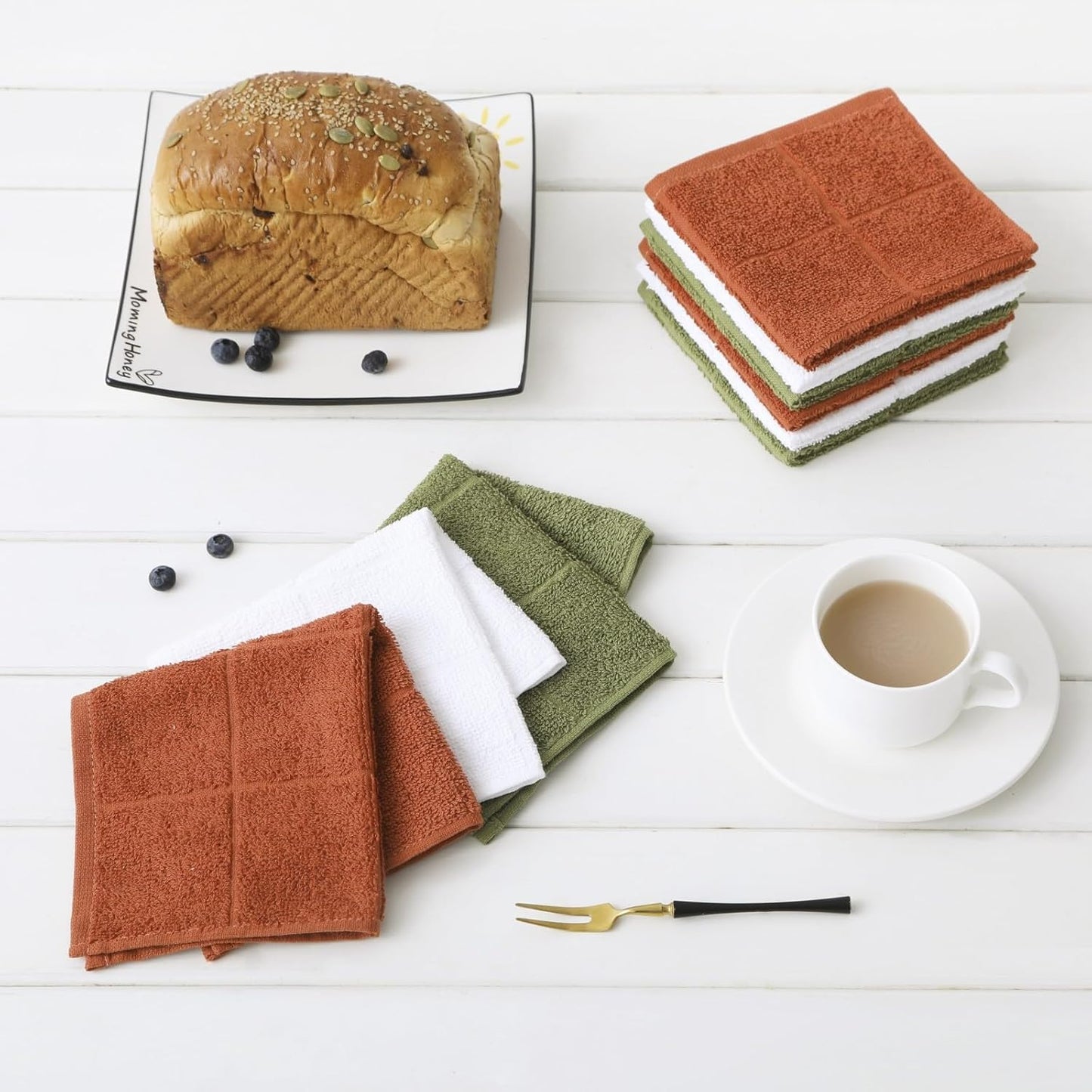 Glynniss Dishcloths Kitchen Highly Absorbent Dish Rags 100% Cotton Dish Cloths for Washing Dishes, Cleaning (11 x 11 Inches, 12 pcs, White)