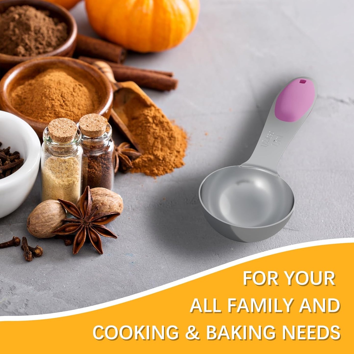 2PCS 1/2 Tbsp(1.5tsp, 1/4oz, 7.5ml) Single Measuring Spoon with Pink Silicone Grip, Stainless Steel Individual Measure Scoop Only