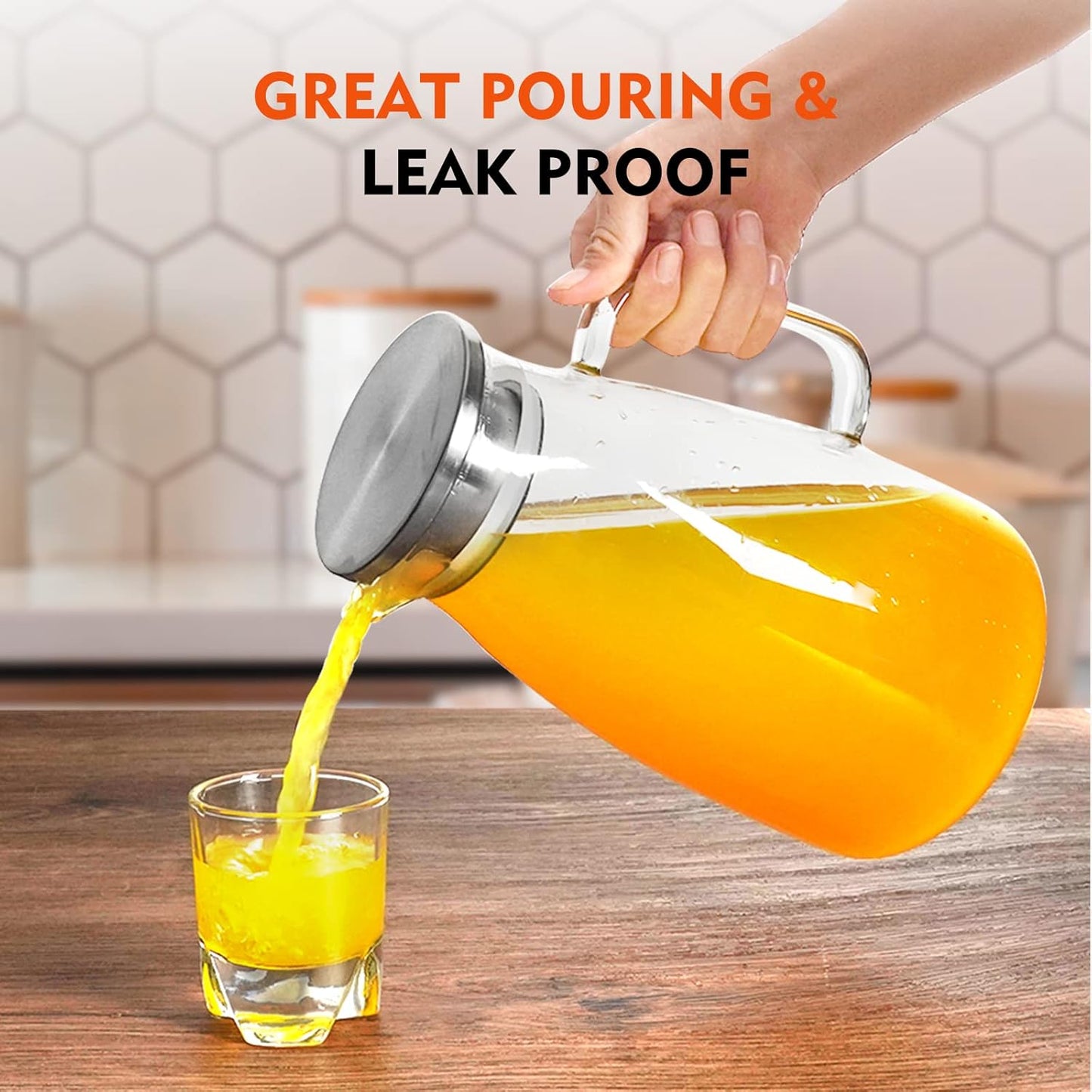 Aofmee 100 Oz Glass Pitcher, 3L Water Pitcher with Lid, Iced Tea Jar with 304 Stainless Steel Lid and Spout, Heat Resistant Jug for Sun Tea, Water Carafe for Cold or Hot Beverage Serveware Juice