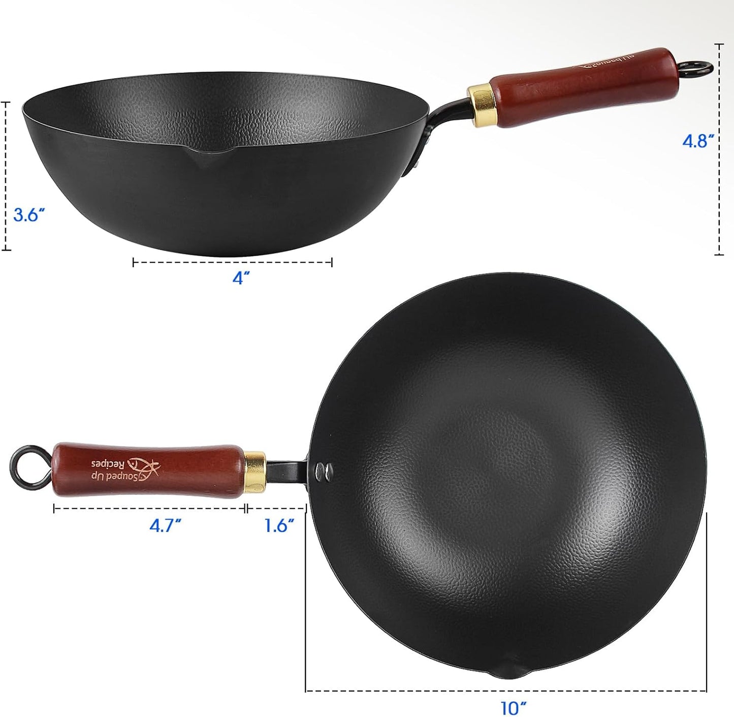 10 Inch Carbon Steel Wok For Electric, Induction and Gas Stoves (Lid and User Guide Video Included)