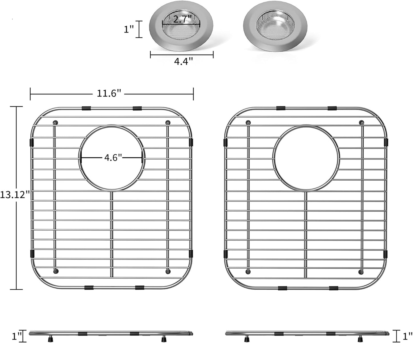 2Pack Stainless Steel Sink Protectors for Kitchen Sink, 13.12’’x11.6’’ Sink Protector Grid with Rear Drain, Rust Resistant Sink Grate for Bottom of Kitchen Sink with 2Pack Sink Drain Strainer