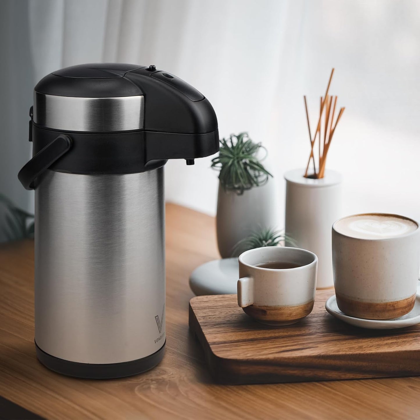 Airpot Coffee Dispenser with Pump - 140 oz Insulated Stainless Steel Coffee Carafe - Thermal Beverage Dispenser - Coffee Urn for Hot/Cold Water, Party Chocolate Drinks