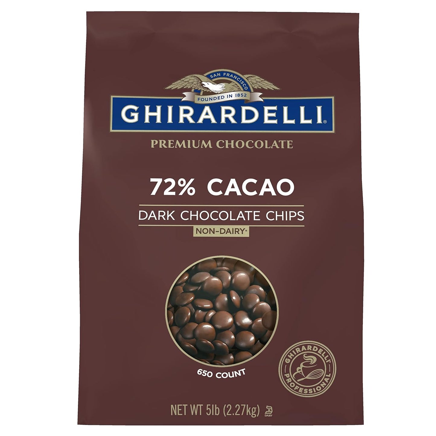 Ghirardelli Chocolate Company 72% Cacao Dark Chocolate Chips, 5lb. Bag (Pack of 2)