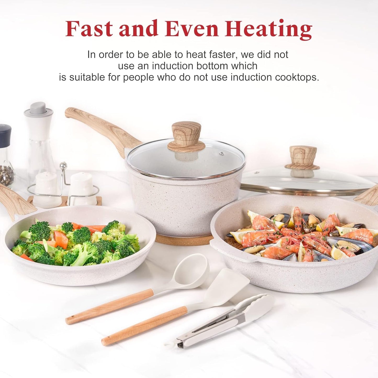 Caannasweis 20Pcs Cookware Sets, Nonstick Pots and Pans Set, Granite Induction Cookware, Non Stick Kitchen Cooking Set, Grayish White Grill Griddle Set, PFOS PFOA Free