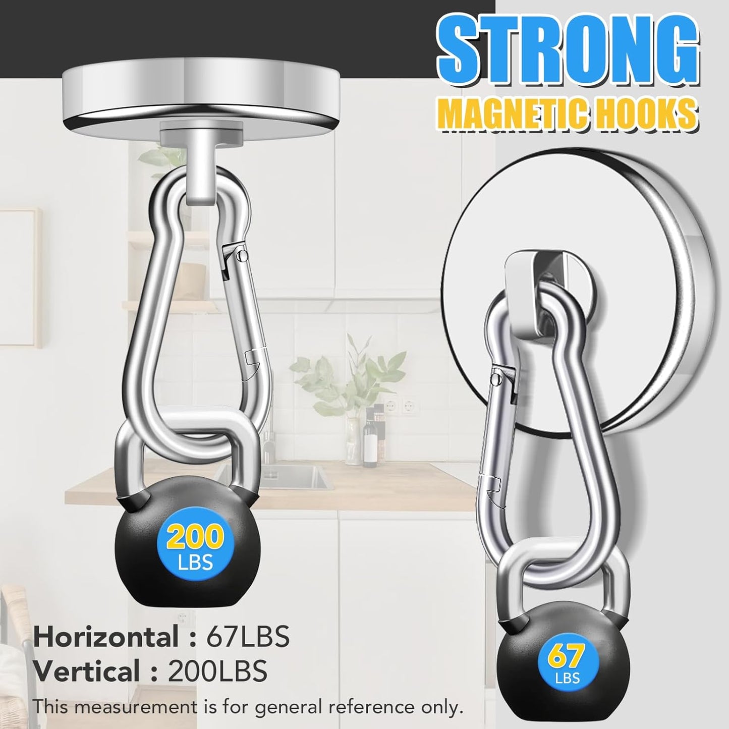 200Lbs Magnetic Carabiner Hooks, 2 Pack Strong Magnetic Hooks Heavy Duty with Swivel Carabiner for Cruise, Black Neodymium Magnet Hooks Magnetic Wall Hanger for Hanging, Toolbox, Grill, Cabins