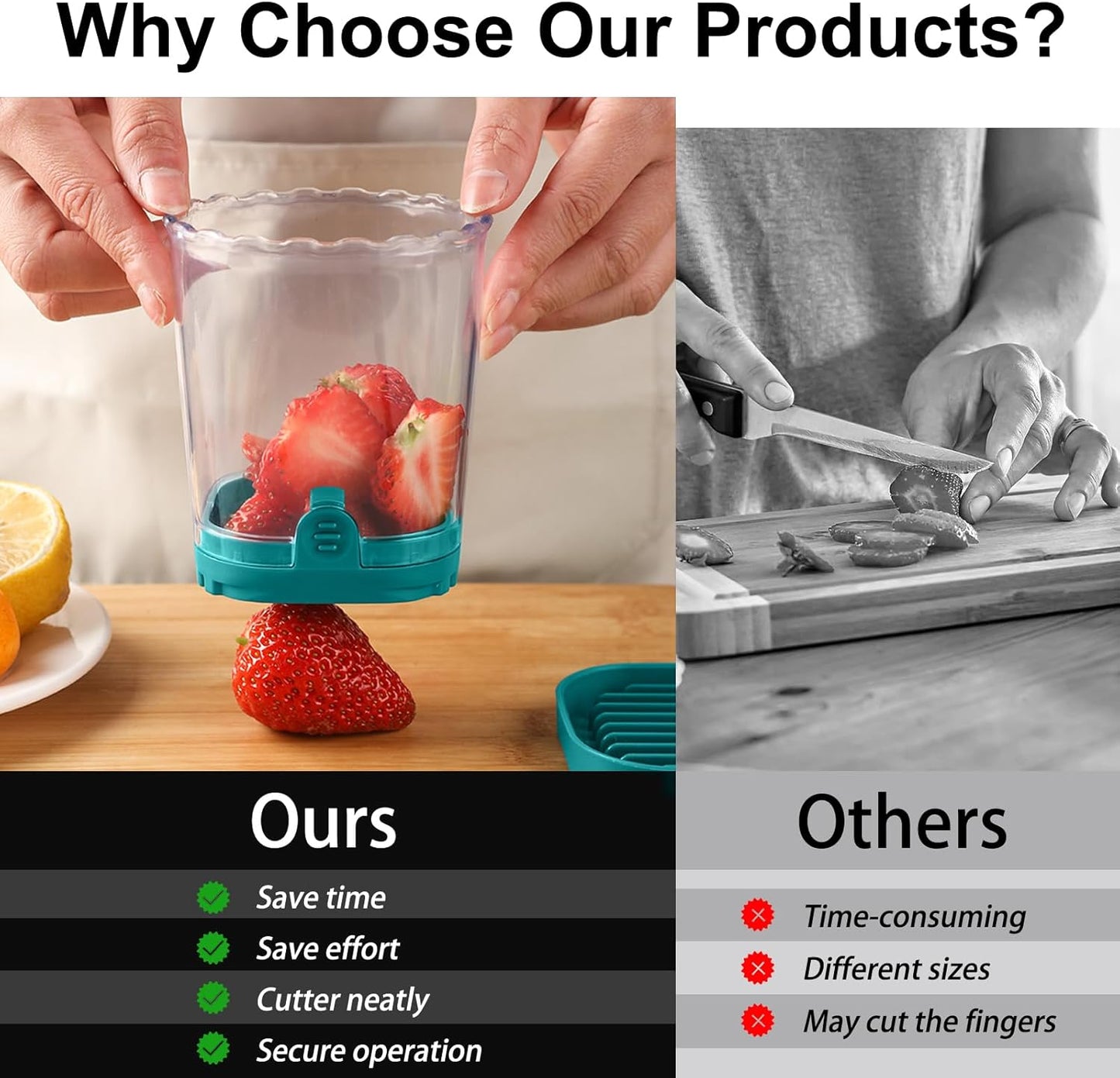 Fruit Slicer Cup: Strawberry Slicer, Strawberries Cutter Cup, Speed Cutter for Banana Grape Egg Kitchen Portable Slicing Tool(Dark Blue)