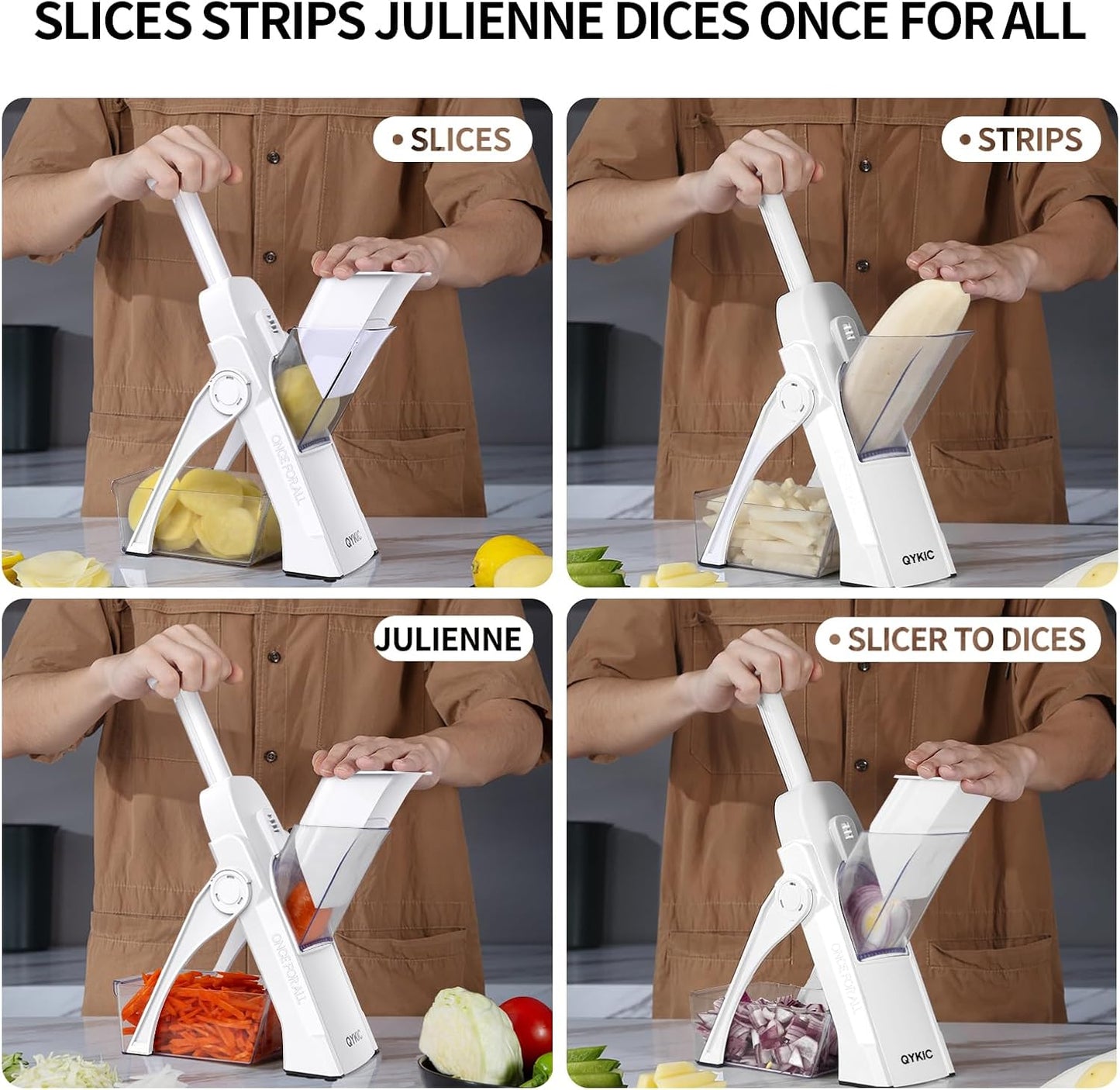 Safe Mandoline Slicer,Vegetable Potato Slice Food Cutter for Kitchen,Thickness Adjustable Upright Veggie Chopper for Fast Meal prep (White)