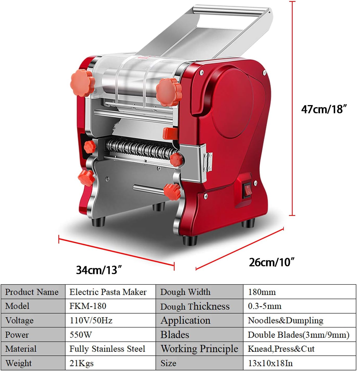 Pasta Making Machine,Electric Noodle&Dumpling Maker For Home/Commercial Use,Full Stainless Steel Dual Knife No Disassembled-3/9mm Width Noodle/0.3-5mm Thickness Dough-Auto Noodle Cutter.