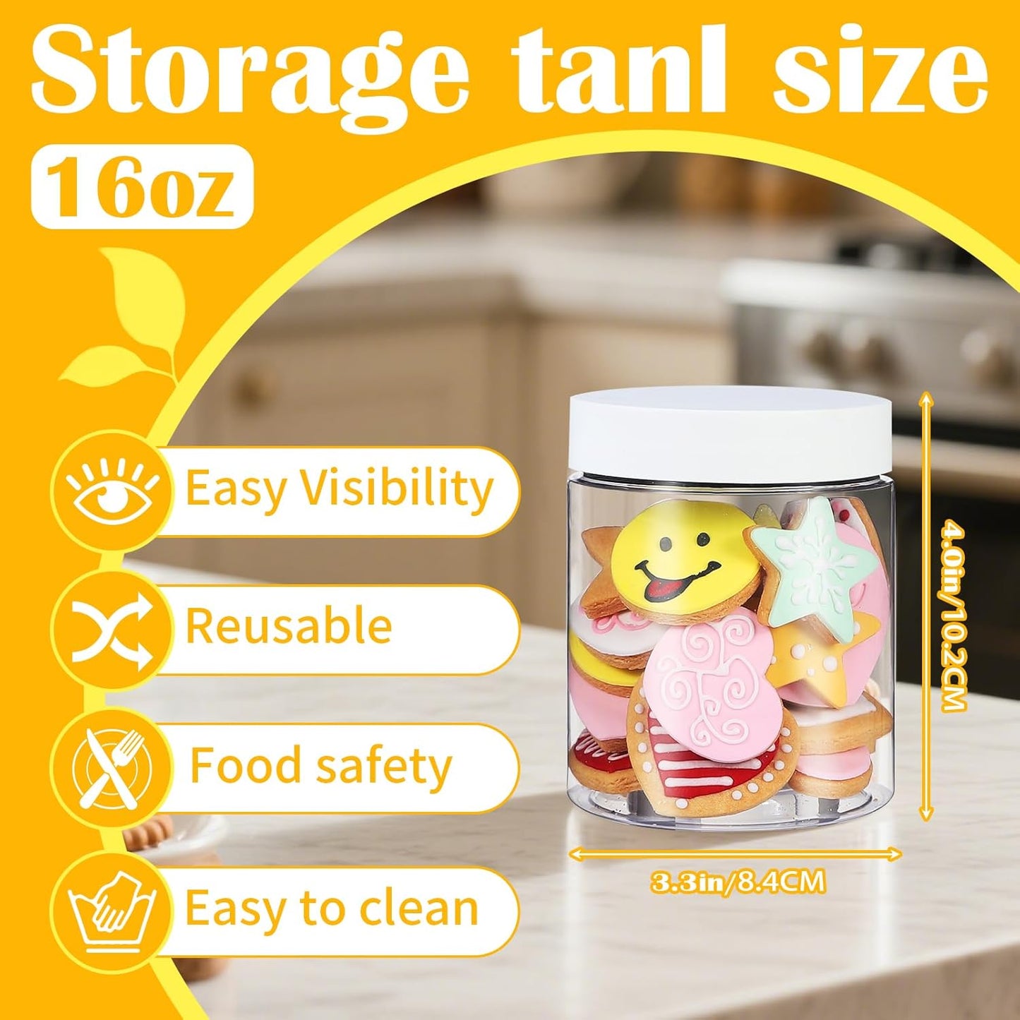 36 PCS 16 OZ Plastic Jars with Screw On Lids, Labels Refillable Empty Round Slime Containers for Storing Dry Food, Honey Jam, Cream, Butter, Lotion, White