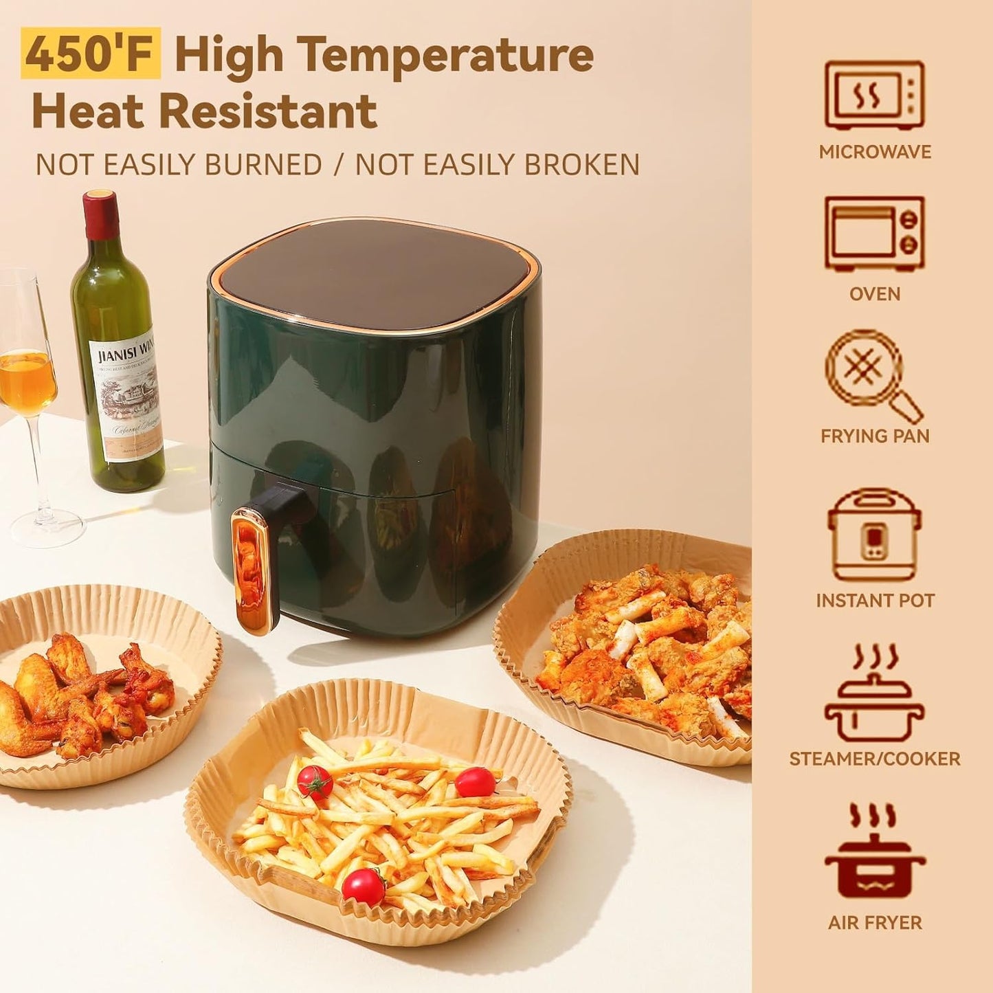 125Pcs 6.5 inch Round Disposable Air Fryer Parchment Liners-Non-Stick Parchment Sheets for Air Fryer Basket Microwave – Oil-proof, Water-proof, Effortless Cleanup for Baking