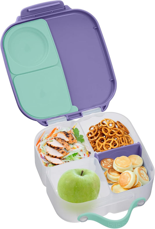 b.box Mini Lunch Box, Bento Box for Kids, Snack Container with 2 Leak Proof Compartments, Reusable Snack Containers with Lids, Kids Lunch Boxes Ages 3+, BPA Free, 4 1/4 Cup Capacity (Lilac Pop)