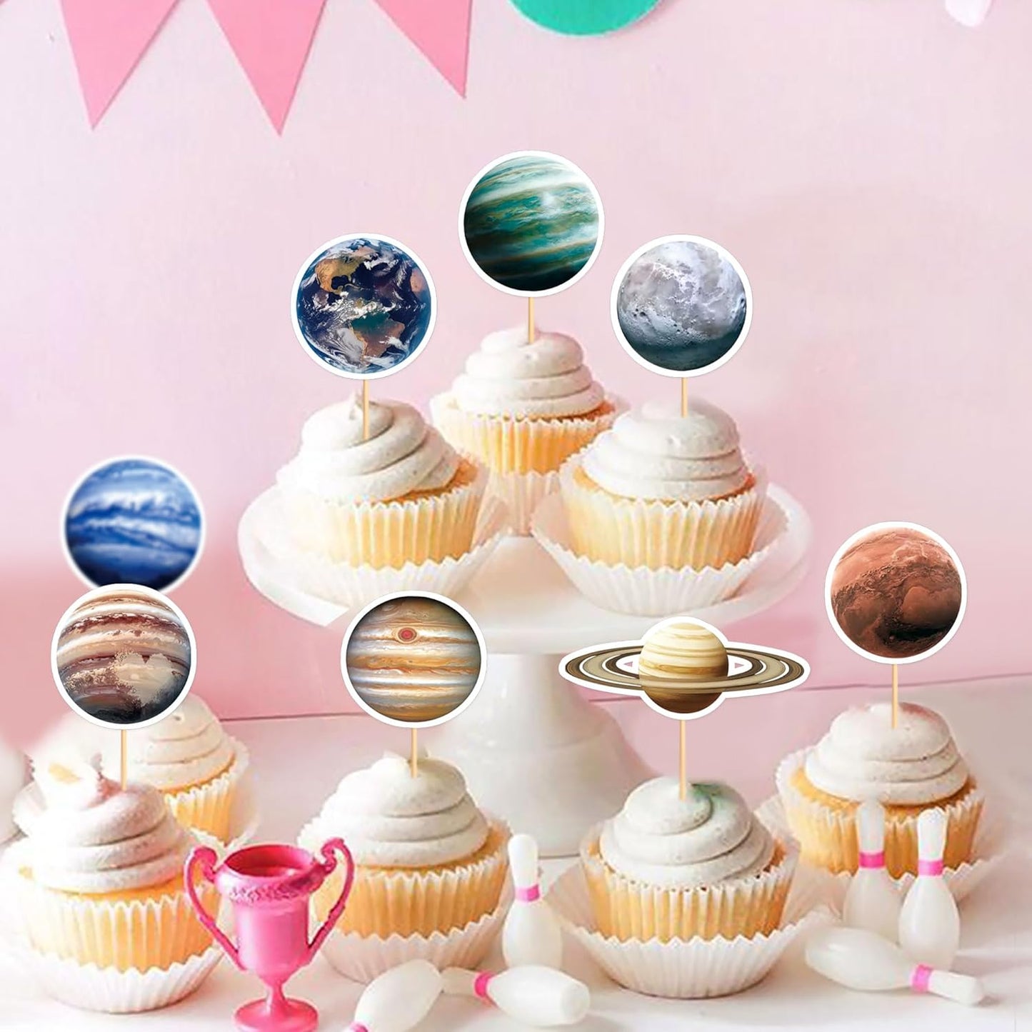 40PCS Space Cupcake Toppers Solar System Galaxy Universe Cupcake Picks Outer Space Theme Boys Girls Baby Shower Birthday Party Cake Decorations Supplies