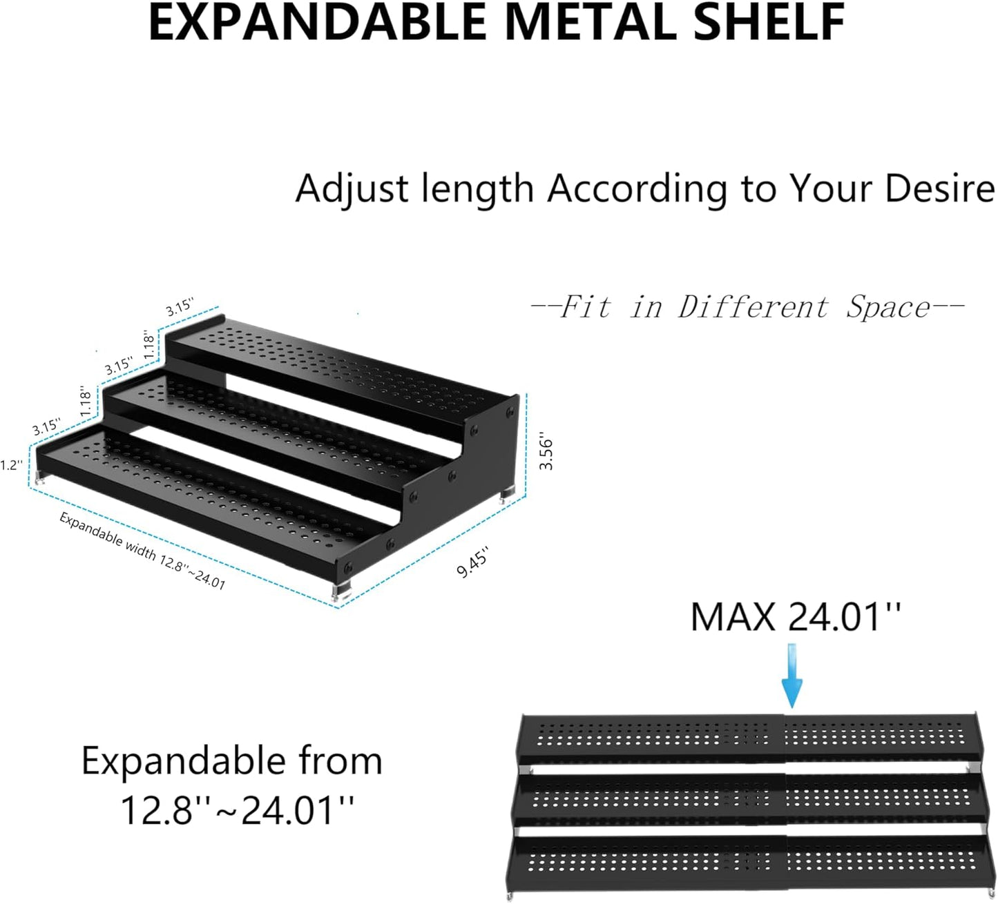 Expandable Spice Rack organizer with 3-Tier step shelf,Modern Design heavy duty,Non Skid and Visibility,Great for Kitchen Cabinet, Pantry and more(2PACKS/GUN-GREY)