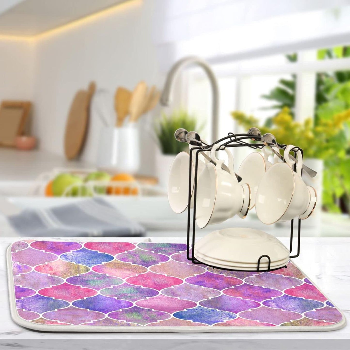 senya Super Absorbent Dish Drying Mat, Microfiber Fast-Drying Dish Mat, 24' x 18', Kitchen Dish Drying Pad, Vintage Decorative Moroccan, 18x24in, (g295080331p523c558s1114)