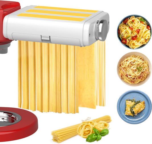 Pasta Maker Attachment for Kitchenaid/ Cuisinart Mixers, Noodle Maker 3 in 1 Set of Pasta Roller Fettuccine Cutter Spaghetti Cutter and Cleaning Brush, Electric Pasta Makers White