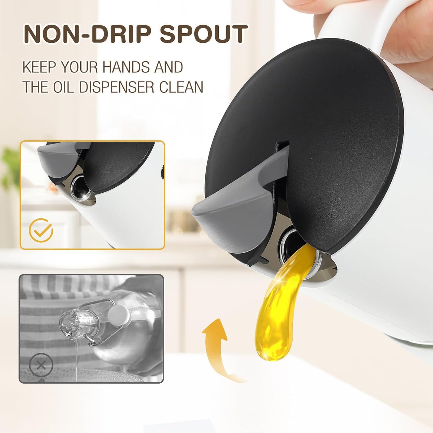 Vucchini Oil Dispenser Olive Oil Dispenser Bottle Set 10 oz for Kitchen Cooking - Auto Flip Condiment Container With Leakproof Vinegar Glass Cruet Non-Drip Spout