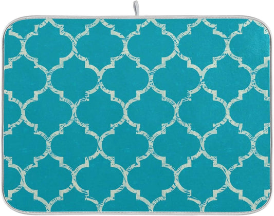 senya Super Absorbent Dish Drying Mat, Microfiber Fast-Drying Dish Mat, 16'' x 18'', Kitchen Dish Drying Pad, Beautiful Grunge White Morrocan Trellis,16x18in