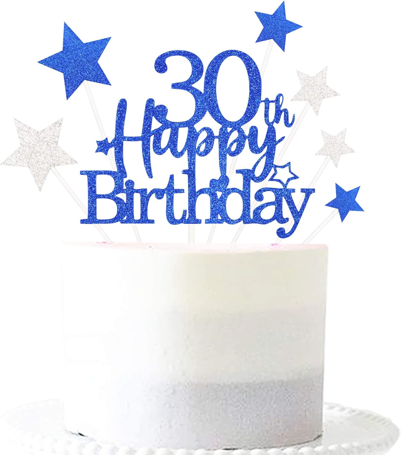 Glittery 30th Happy Birthday Cake Topper with Star,Personalised 50 Birthday Cake Toppers Party Decorations Party Supplies for Men Women Blue