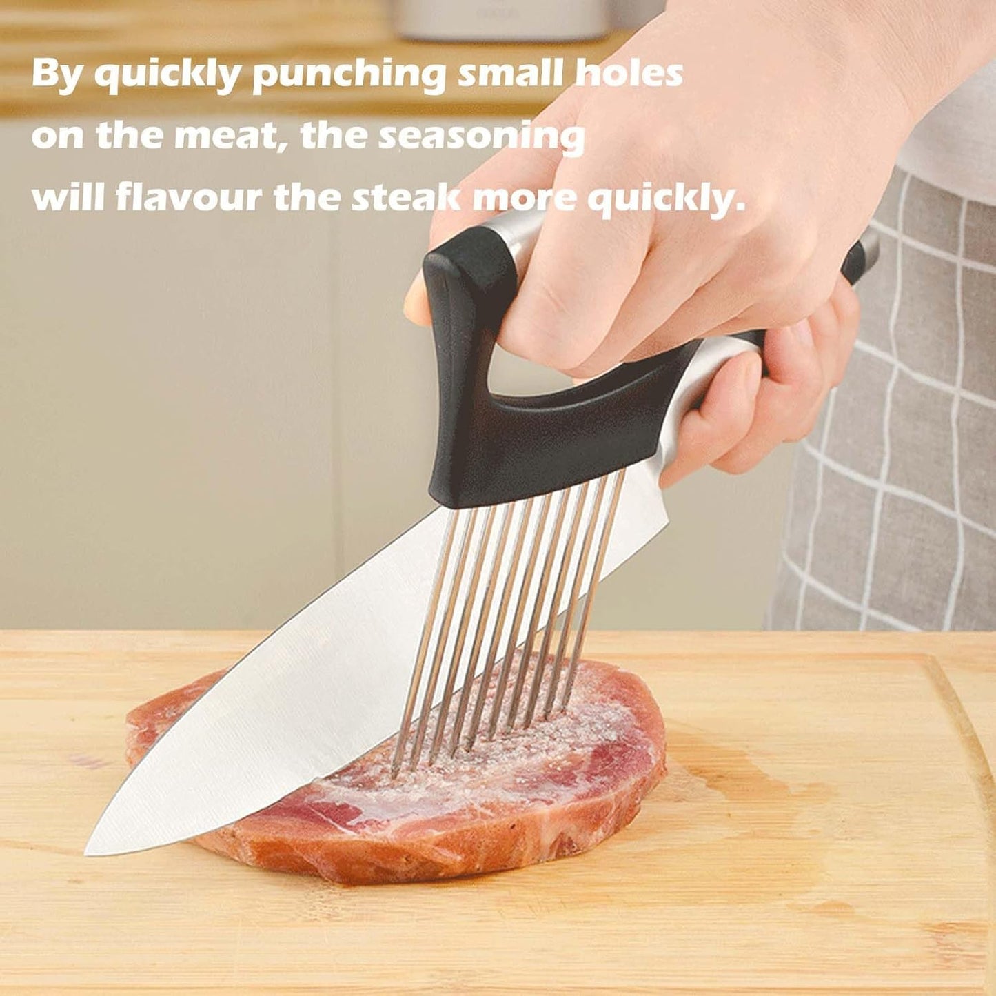 Onion Holder & Cutter, Stainless Steel Food Slicer Assistant Tool, Slice Guide for Vegetables