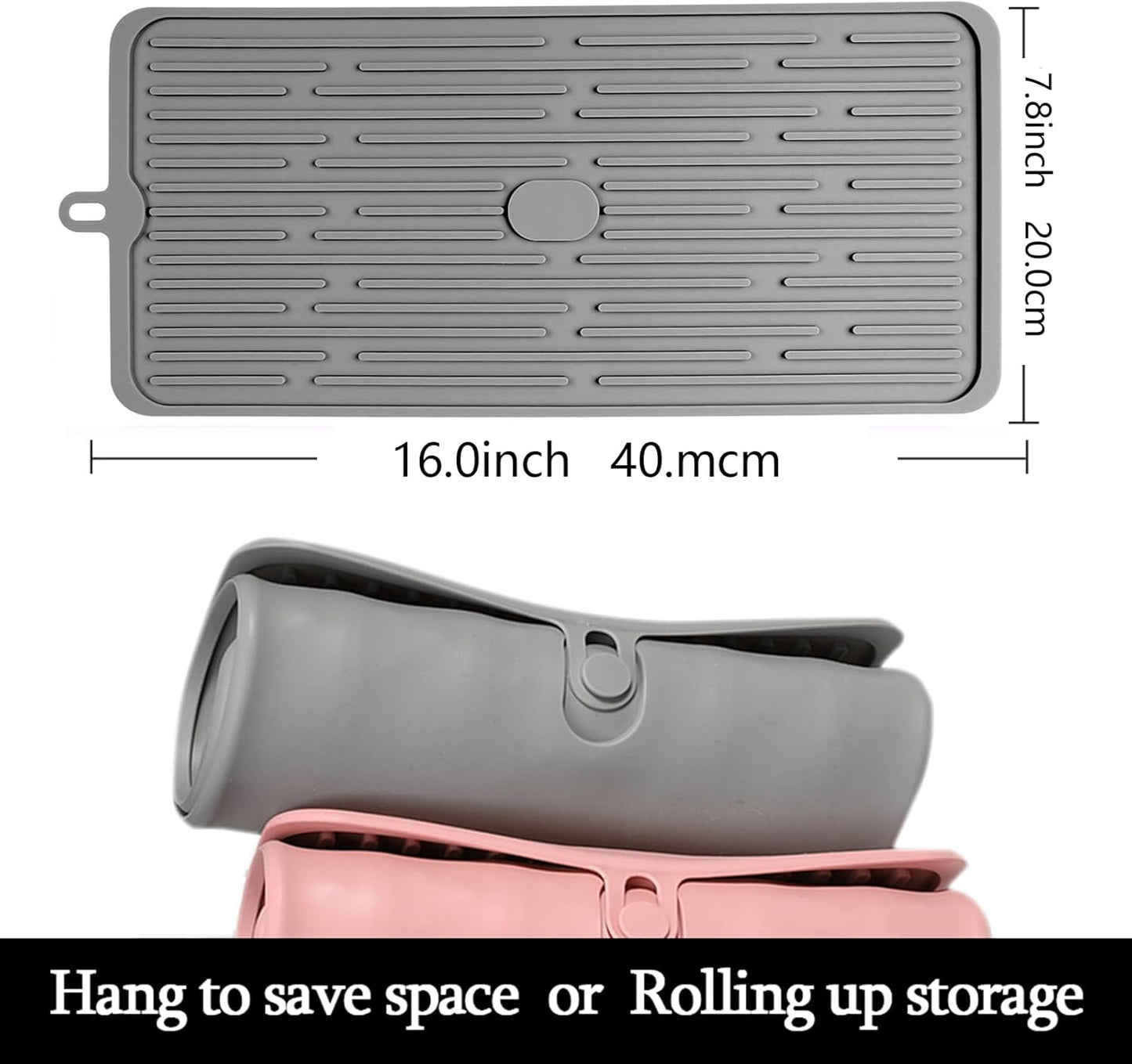 Dish Mat Silicone Dish Drying Mats Works For Drying Stemware Cocktail Glasses Silverware Pots Pans Knives and Dish Rack for Kitchen Counter Sink Bar Pads Easy to Clean (Gray)