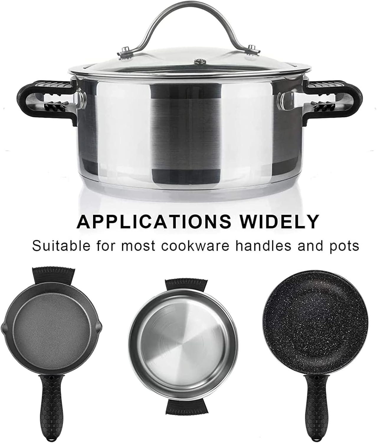 8 Pcs Non-Slip Silicone Hot Handle Holder & Assist Grips, Potholder for Cast Iron Skillets, Heat Resistant Handle Cover Sleeve for Frying Pans, Casserole, Cookware Handles, Black