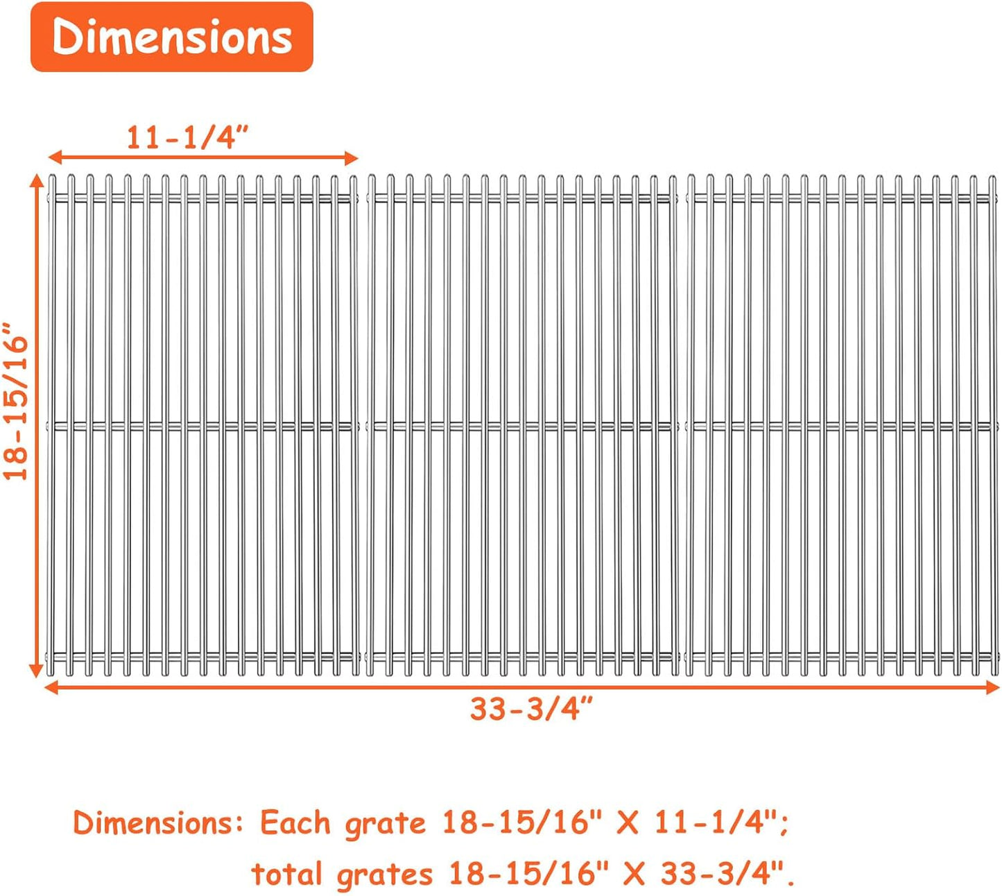 18.7" Cooking Grates for Weber GS4 Genesis II LX 400 SER II E-410 E-435 S-410 GBS S-435 S-440 LX E/S-440 & Genesis 2 400, Kitchen-aid 720-0856V 740-0781, Replacements Grill for Weber 66097 66089