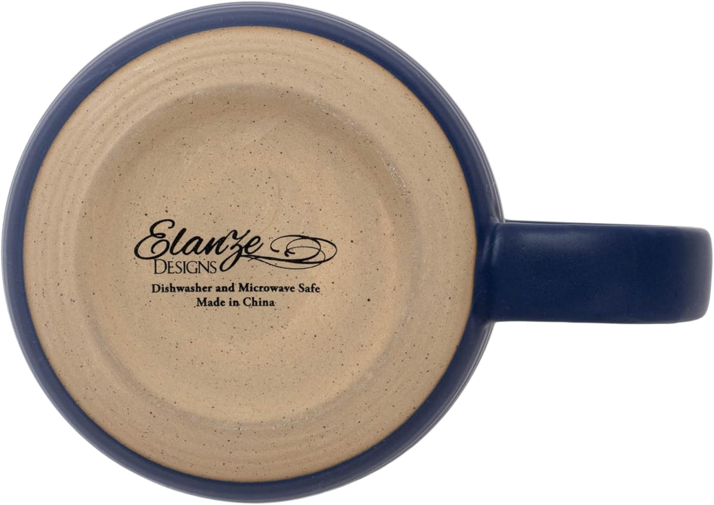 Elanze Designs Ribbed Ceramic Stoneware 16 ounce Raw Clay Bottom Coffee Mugs Set of 4, Royal Blue