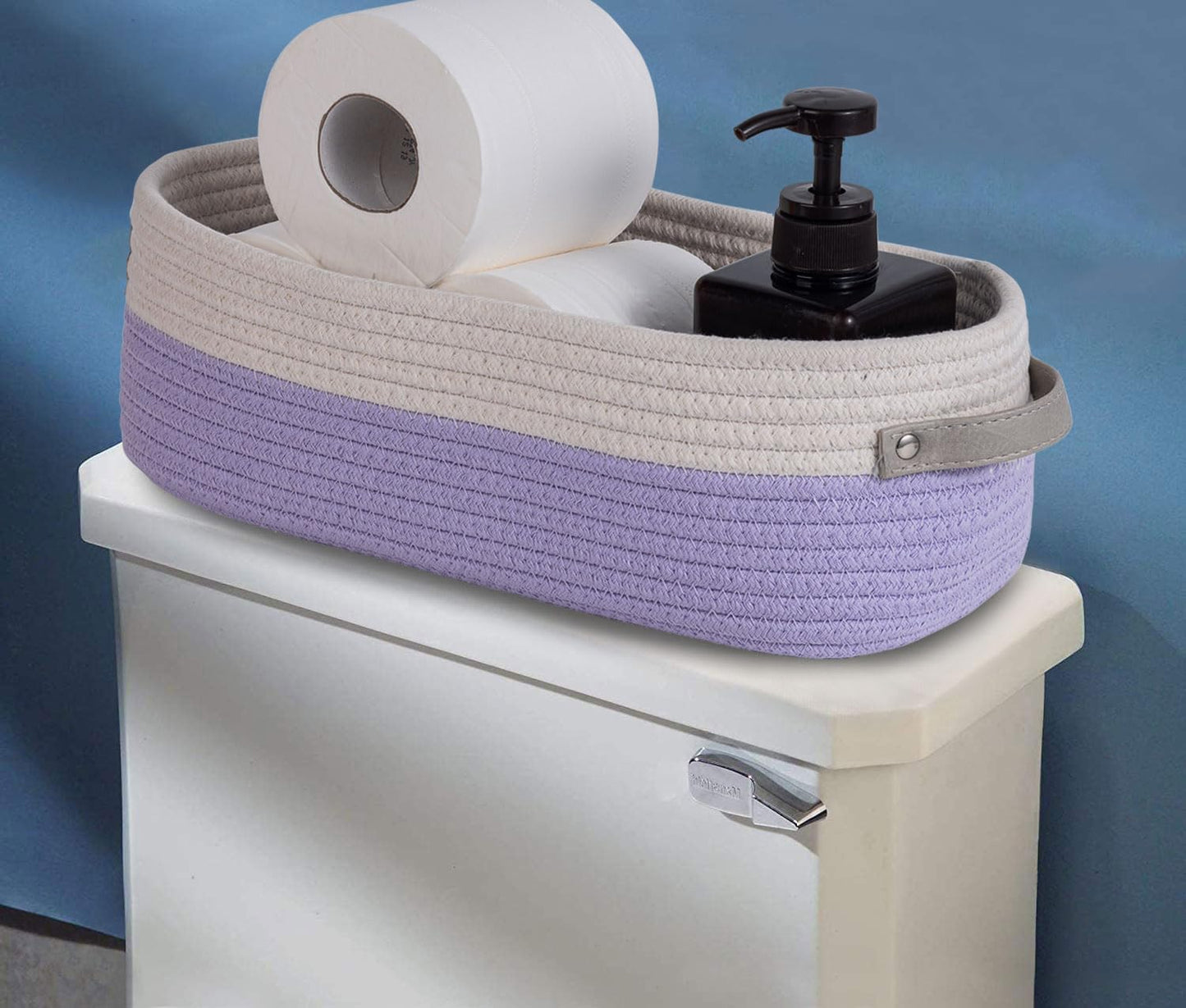 2 Pack Small Cotton Rope Woven Basket Toilet Paper Baskets for Organizing Decorative Baskets for Boho Decor Small Storage Basket 13"x5.9"x4" Purple