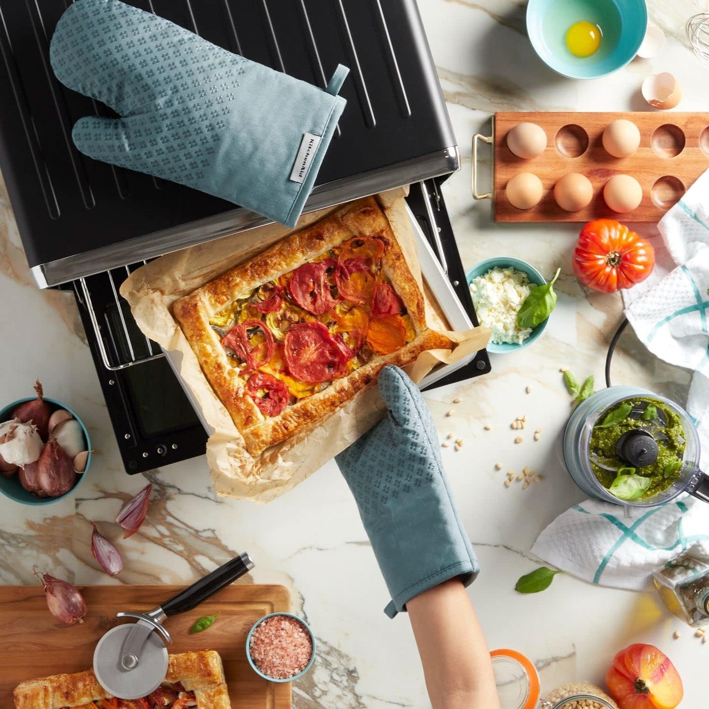 KitchenAid Asteroid Oven Mitt Set, 7"x12.5", Fog Blue, 2 Piece