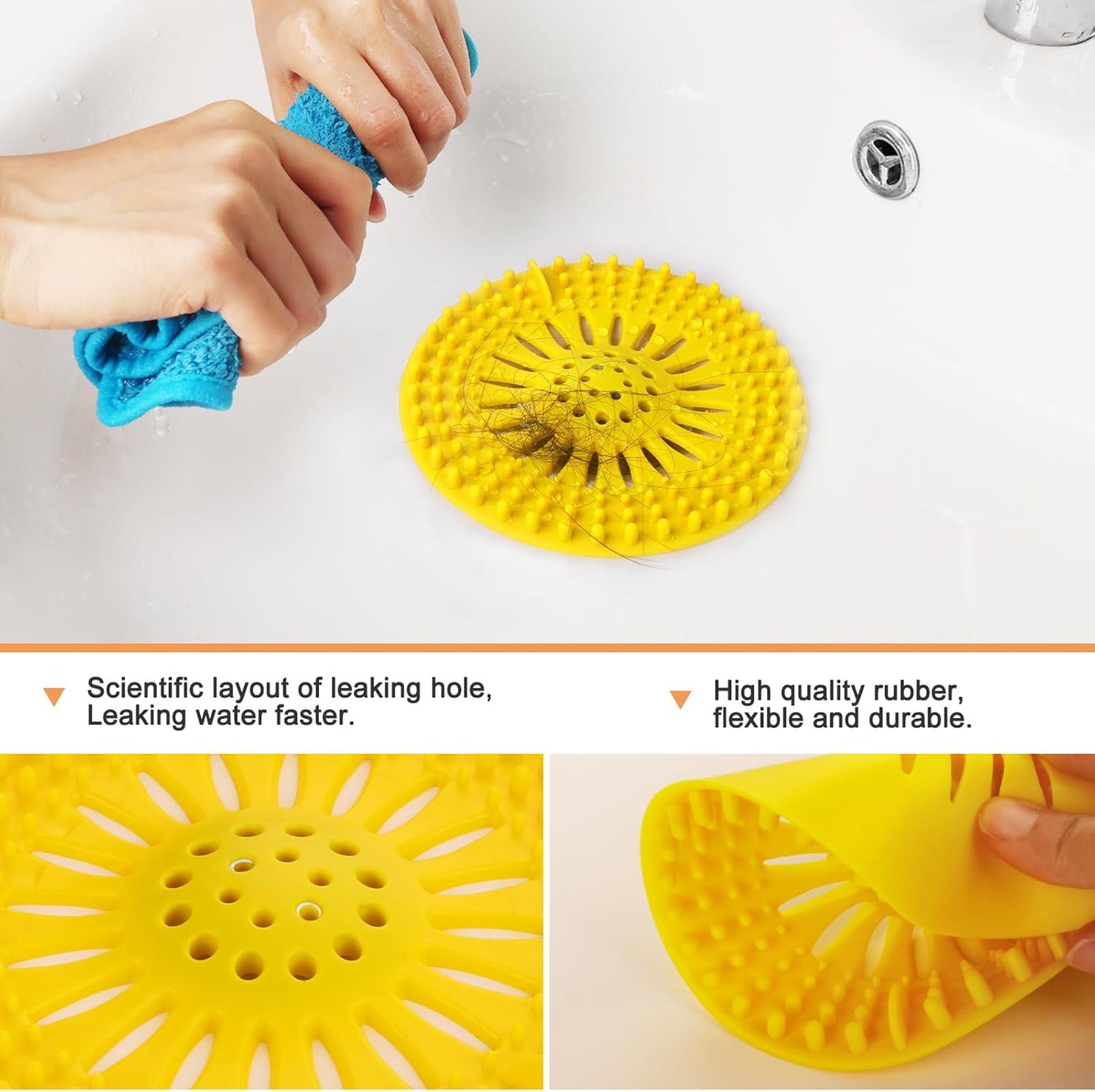 Drain Hair Catcher Durable Silicone Hair Stopper Shower Drain Covers with Iron Easy to Install and Clean Shower Drain Hair Trap Suit for Bathroom Bathtub Tub and Kitchen 5 Pack