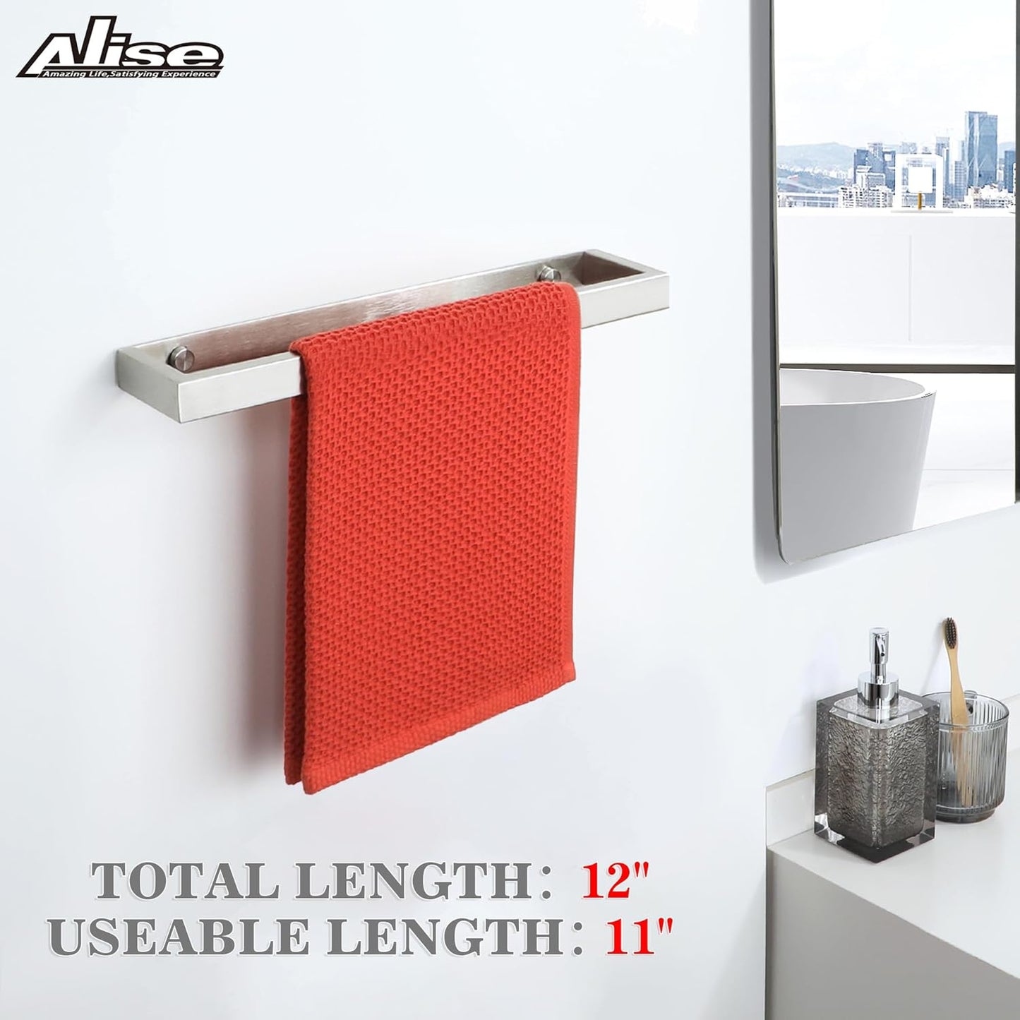 Alise Bath Towel Bar,Wall Mount Towel Holder Towel Rack Towel Hanger for Bathroom Lavatory,12 Inch SUS304 Stainless Steel Towel Rail,Brushed Finish GJF030-LS