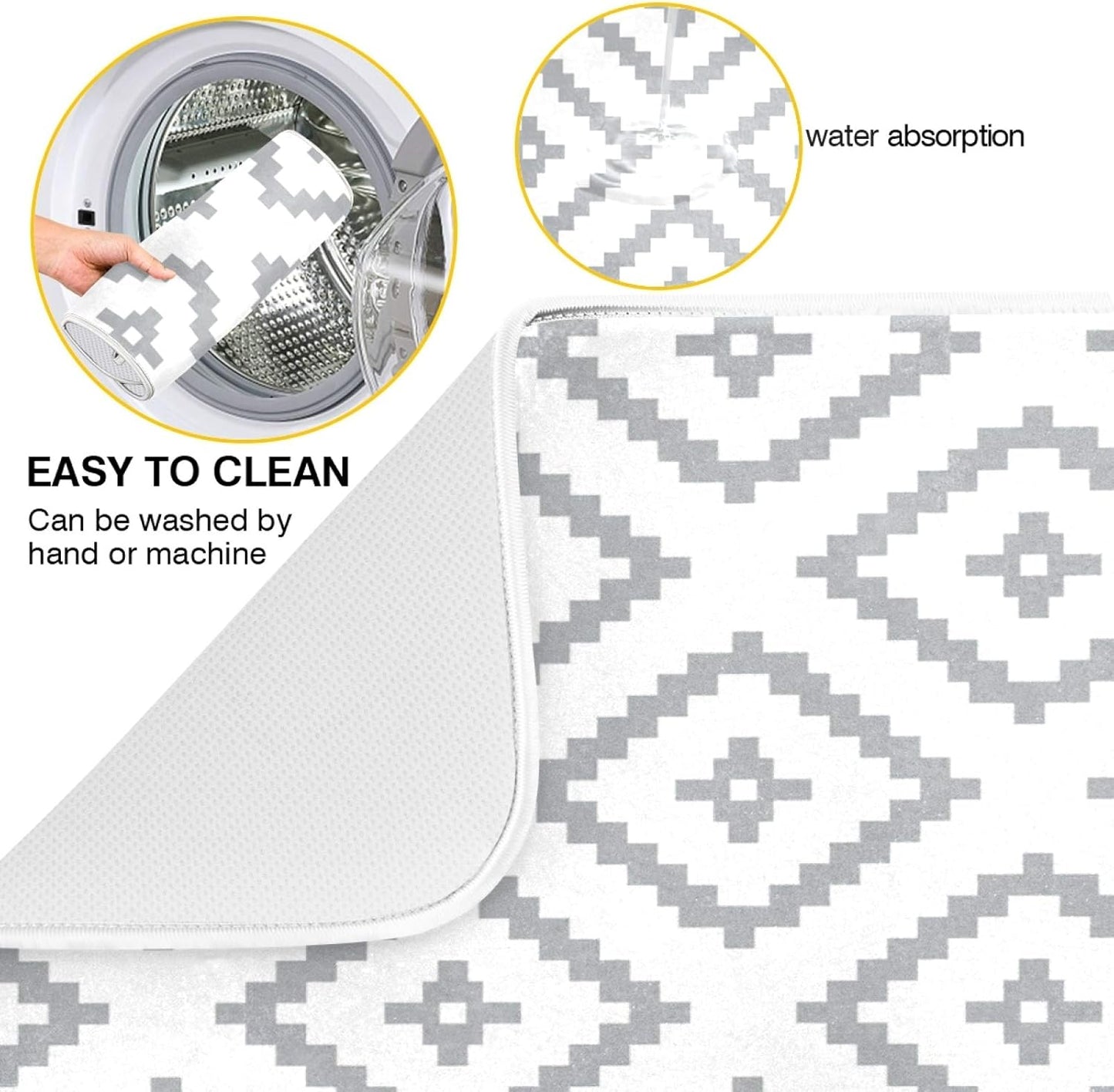 Super Absorbent Dish Drying Mat, Microfiber Fast-Drying Dish Mat, 24" x 18, Kitchen Dish Drying Pad, White Moroccan Rhombus Plaid