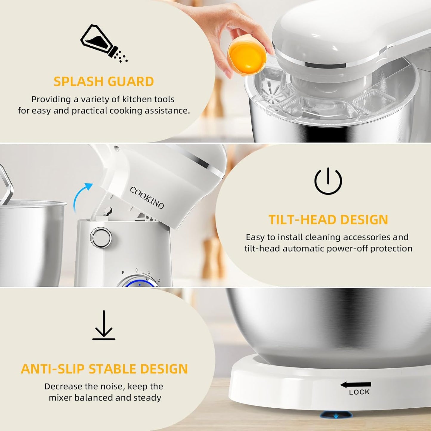 Electric Stand Mixer,10 Speeds Tilt-Head Food Mixer, 3-IN-1 Kitchen Mixer for Daily Cooks with Dishwasher-Safe 6.5 QT Bowl,Dough Hook, Beater, Whisk (Almond Cream)