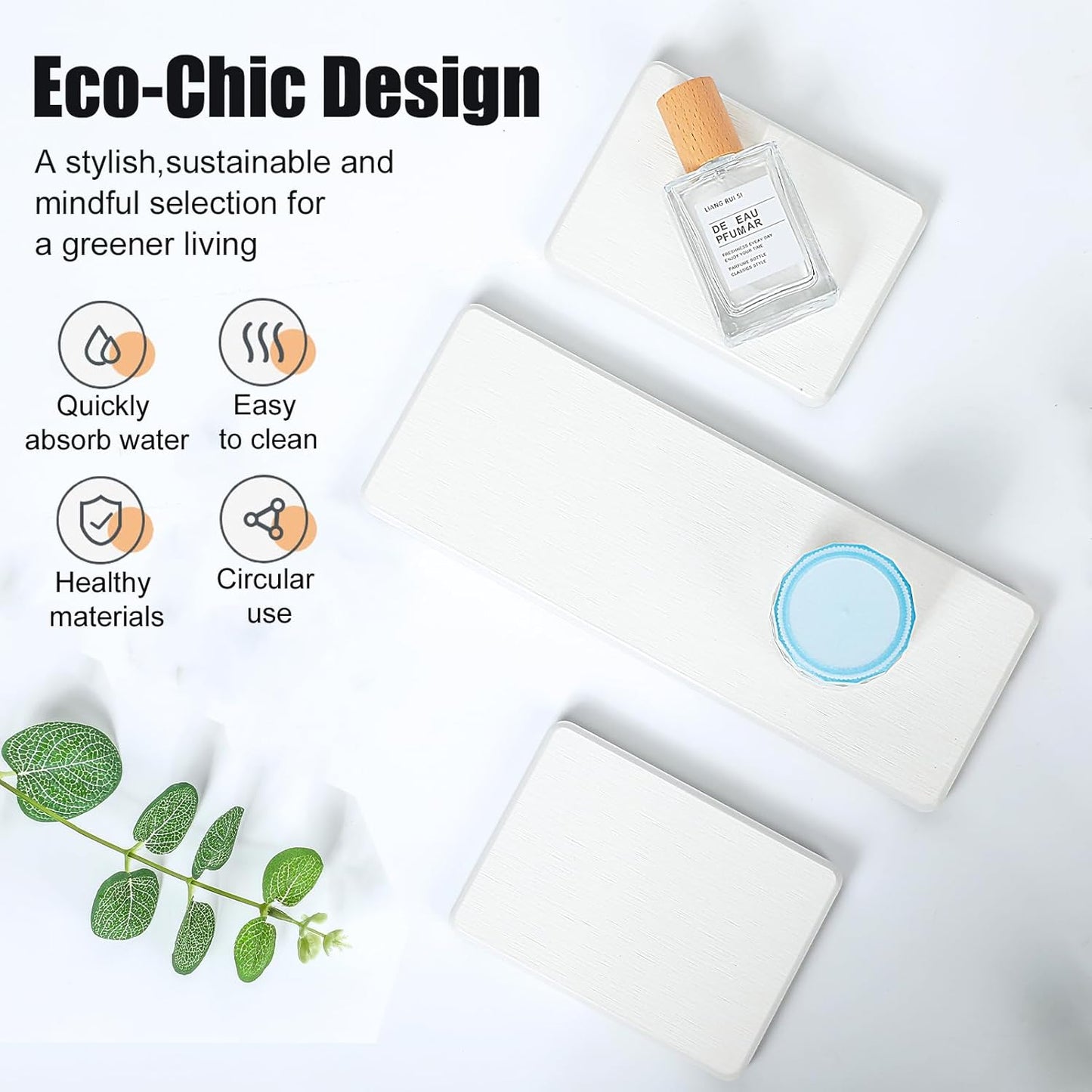 3PCS Stone Drying Tray, Water Absorbing Stone Tray for Sink, Stones Soap Trays, Fast Dry Diatomite Stones Mat,Used for Hand Soaps,Sponge,Toothbrush Holder in Bathroom Counter and Kitchen Sinks