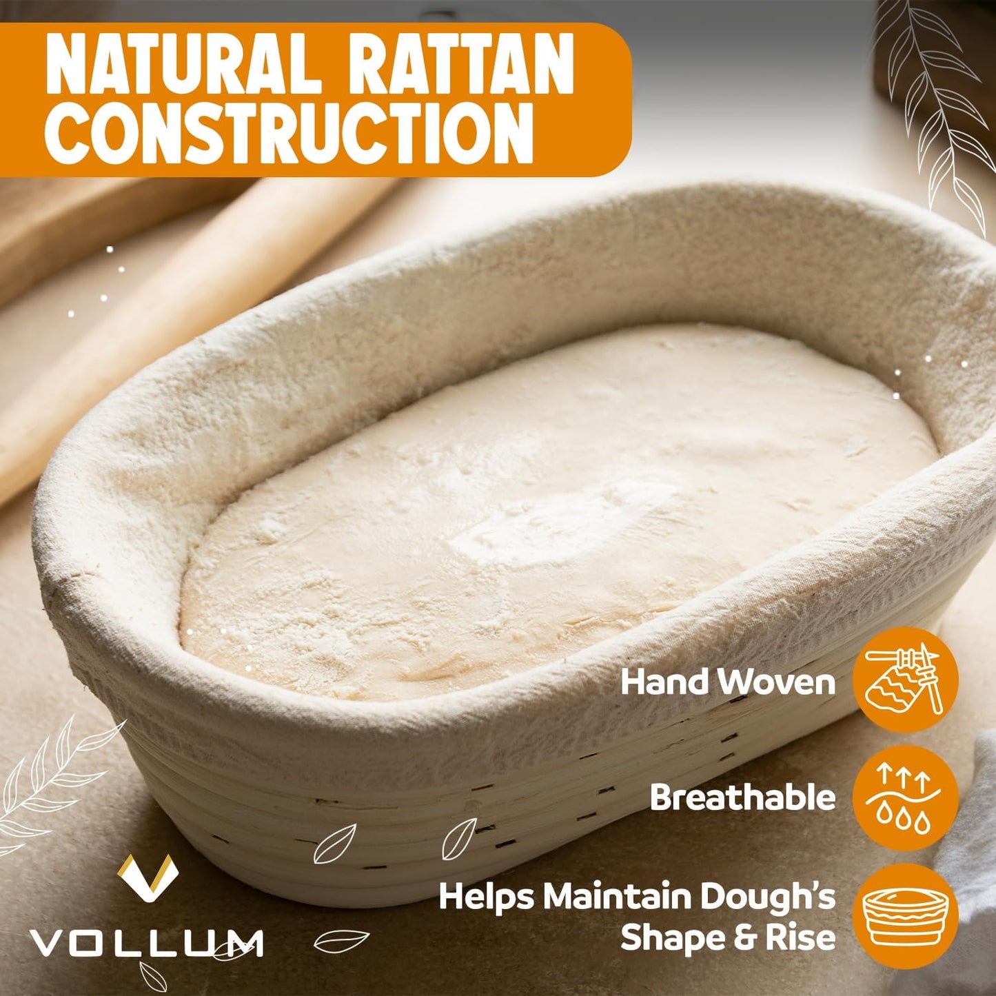 Banneton Bread Proofing Basket Sourdough Proofing Basket for Beginners & Professional Bakers, Handwoven Rattan Cane Bread Maker with Linen for Artisan Breads, 11 x 3.5 Inch, 3-Pound Round