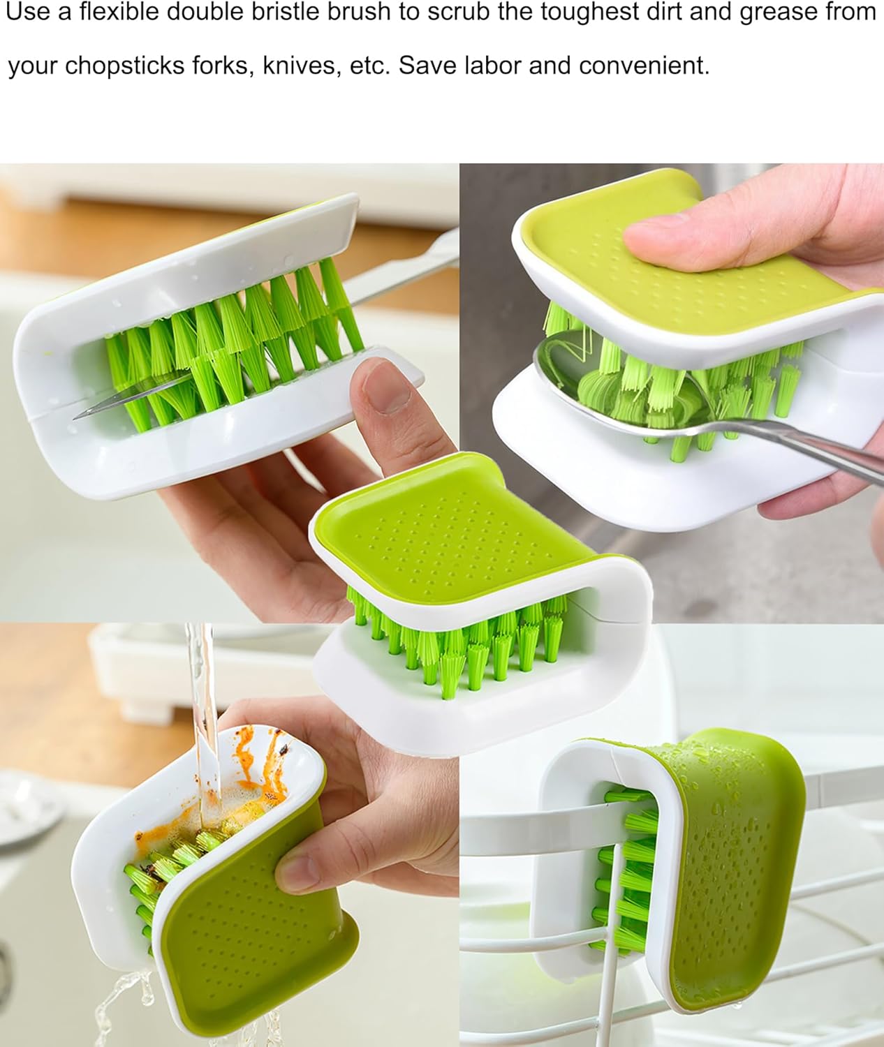 Blade Cleaner Kitchen Washing Brush Chopsticks Cutlery Cleaning Brush Double-Sided Scrubber Multifunctional Knife Sponge 1 PC with Silicone Funnel
