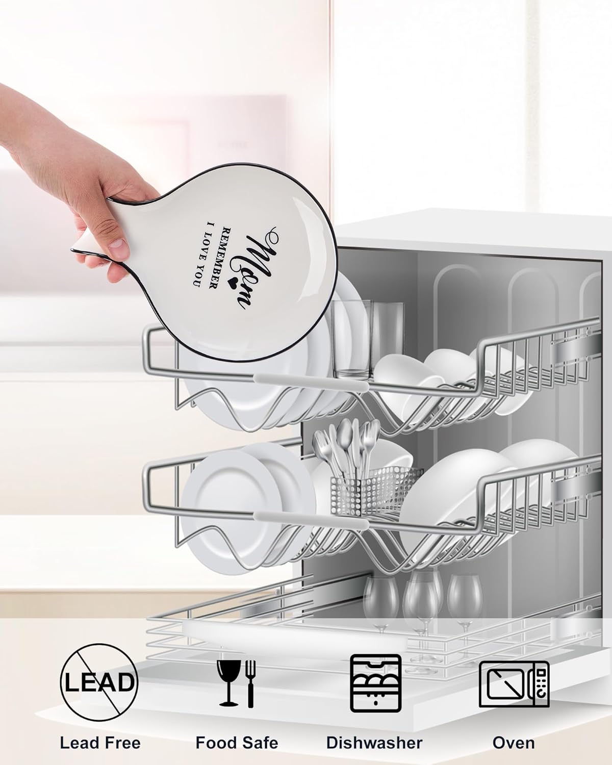 Ceramic Spoon Rest - Large Ceramic Spoon Holder for Stove Top, Utensil Rest for Kitchen Counter, Holiday Gift for Mom,White