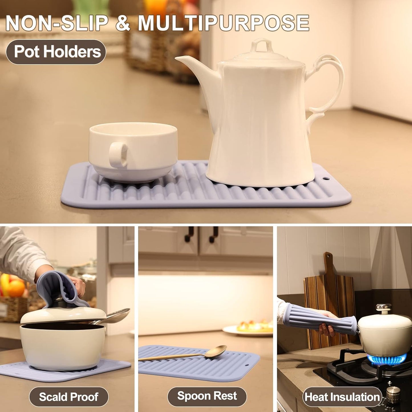 Joyhalo Silicone Trivet Mats Pot Holder Hot Pads Plate Holder Gripper Pad Garlic Peeler Drying Mat Coasters