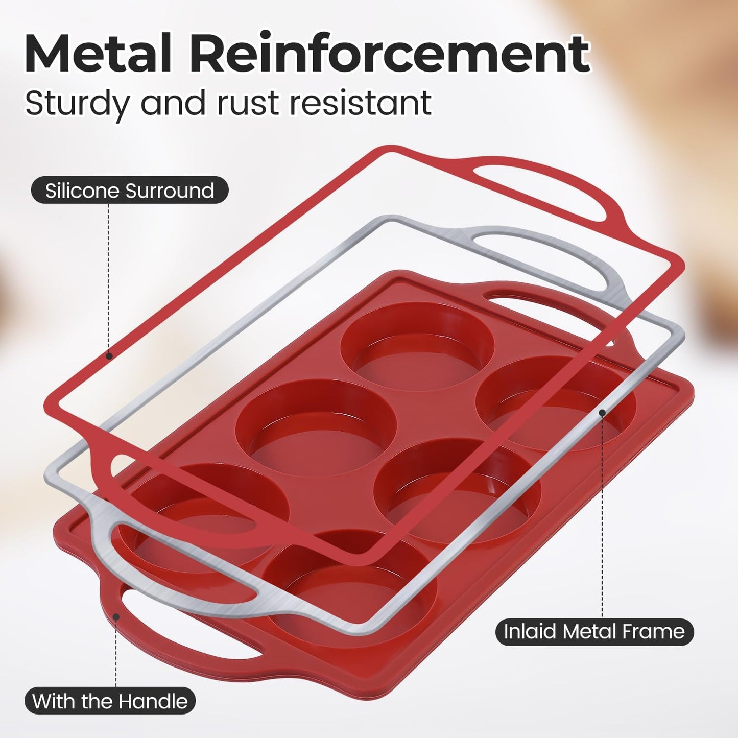 CAKETIME Muffin Top Pan Non Stick, 3 Inch Metal Frame Round Egg Baking Pan for Oven English Muffins, Whoopie Pies, Corn Bread, Egg Bites, Breakfast Sandwiches Tarts 3 Pack Brown